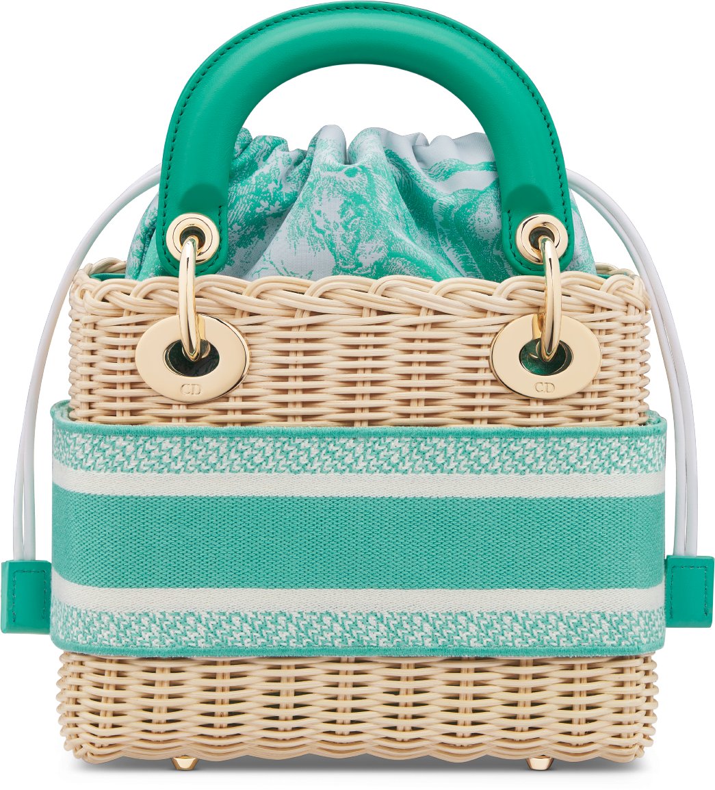 Mini Dioriviera Lady Dior Bag Natural Rattan and Aquamarina Toile de Jouy Jacquard DIOR