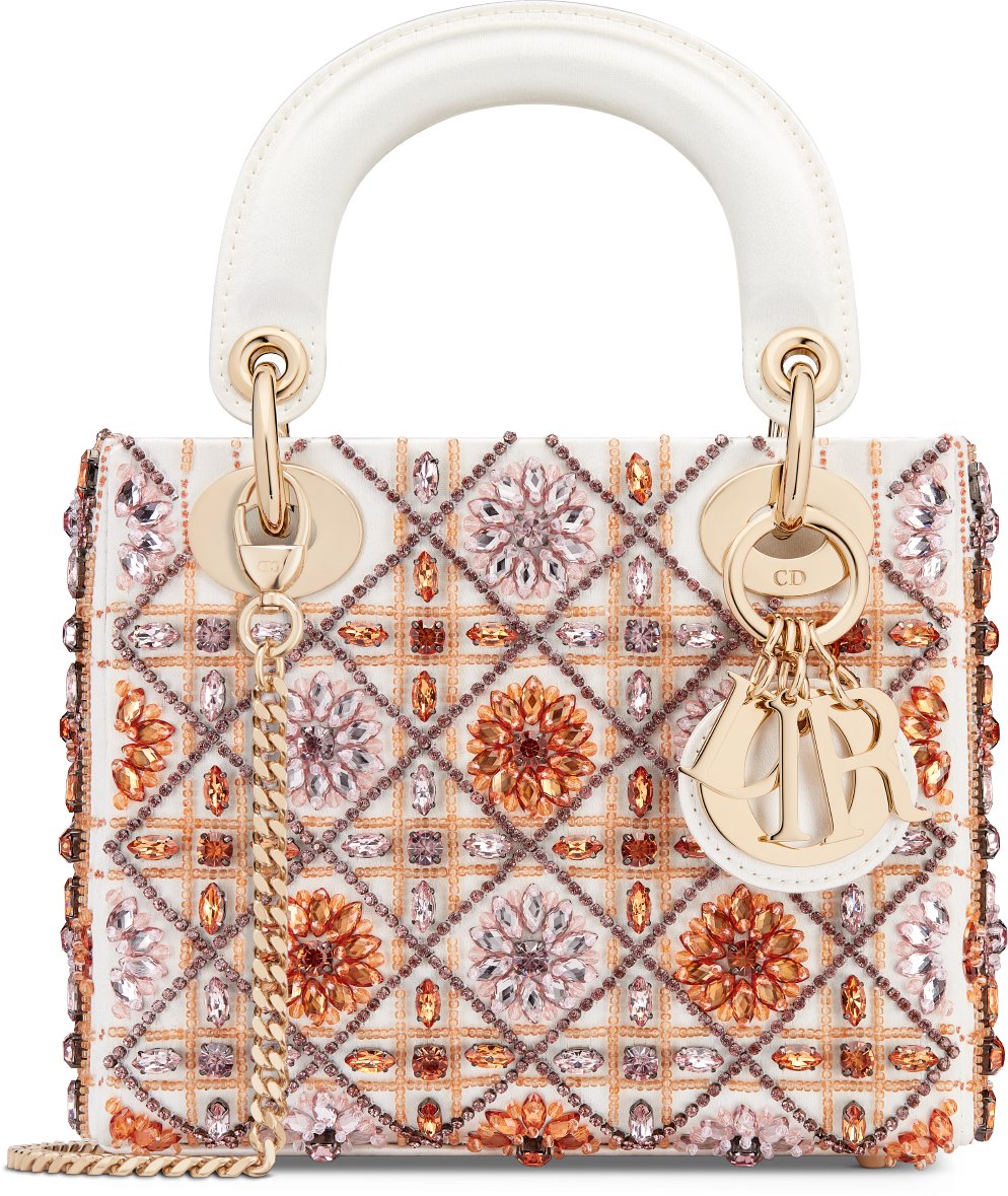 Mini Lady Dior Bag Pink Calfskin with Multicolor Flower Cannage Embroidery DIOR
