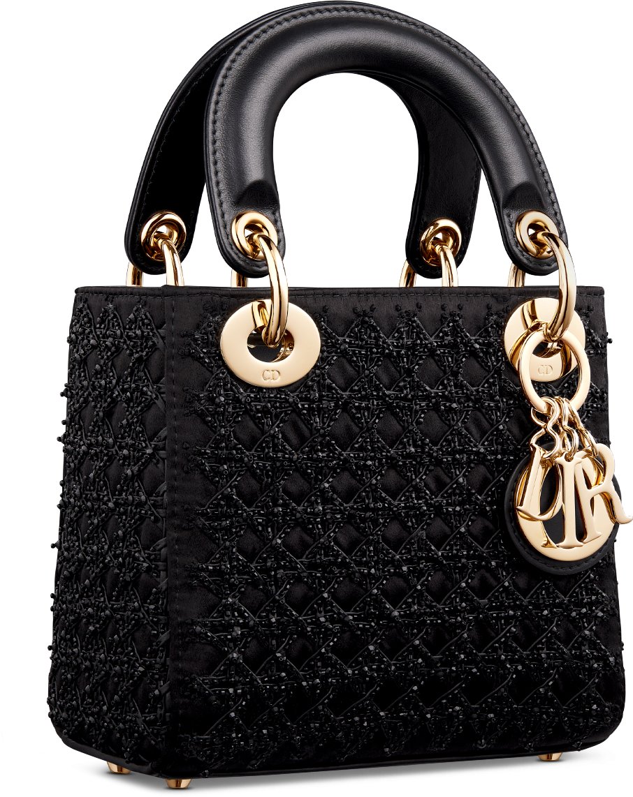 Mini lady dior bag in black cannage satin with rhinestones on sale