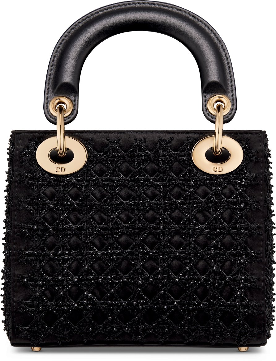 Sac Lady Dior Mini Satin brode de perles a motif Cannage noir DIOR