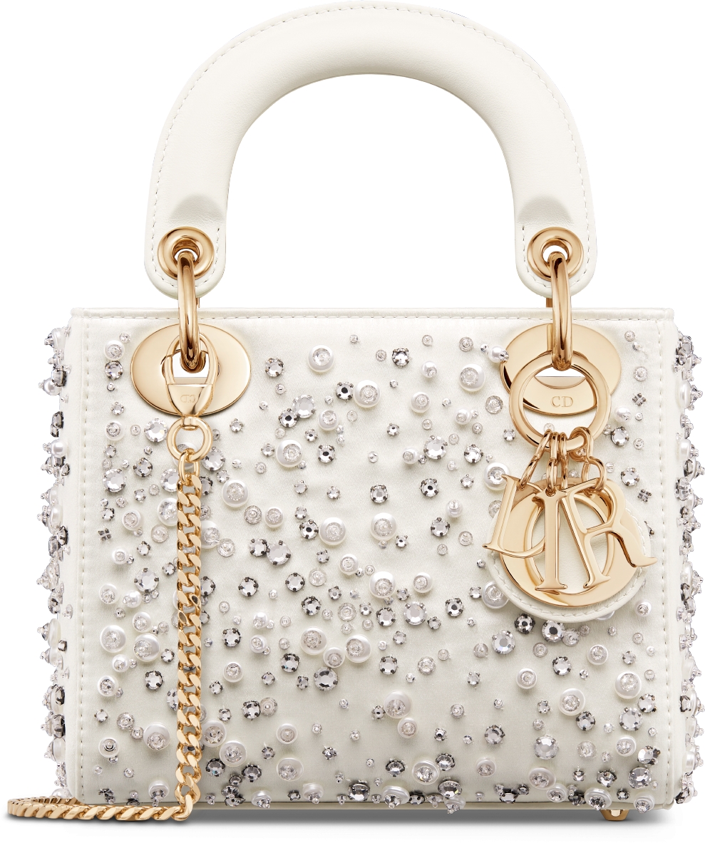 Mini Lady Dior Bag Latte Satin Embroidered with Beads DIOR