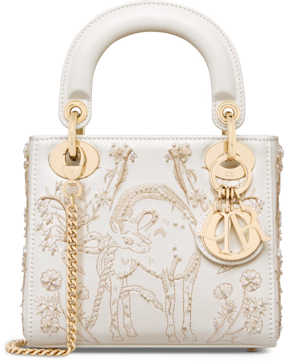Mini Lady Dior Bag Latte Calfskin with Millefiori Unicorn Embroidery DIOR
