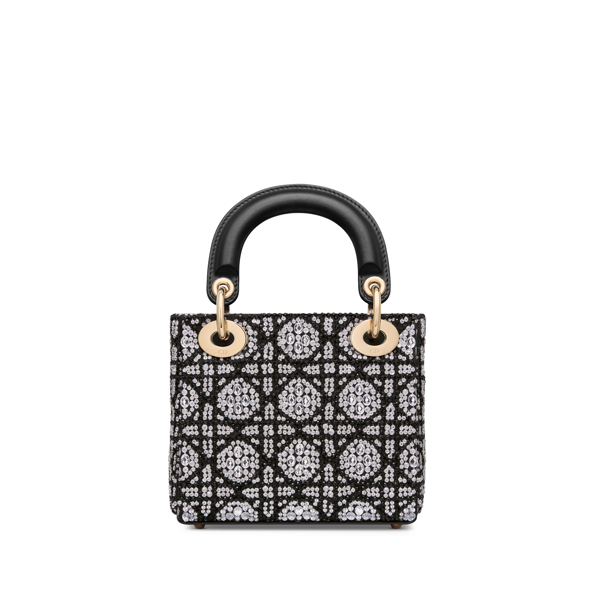 Mini Lady Dior Bag Cannage Embroidery with Black Beads and Silver-Tone Strass E08