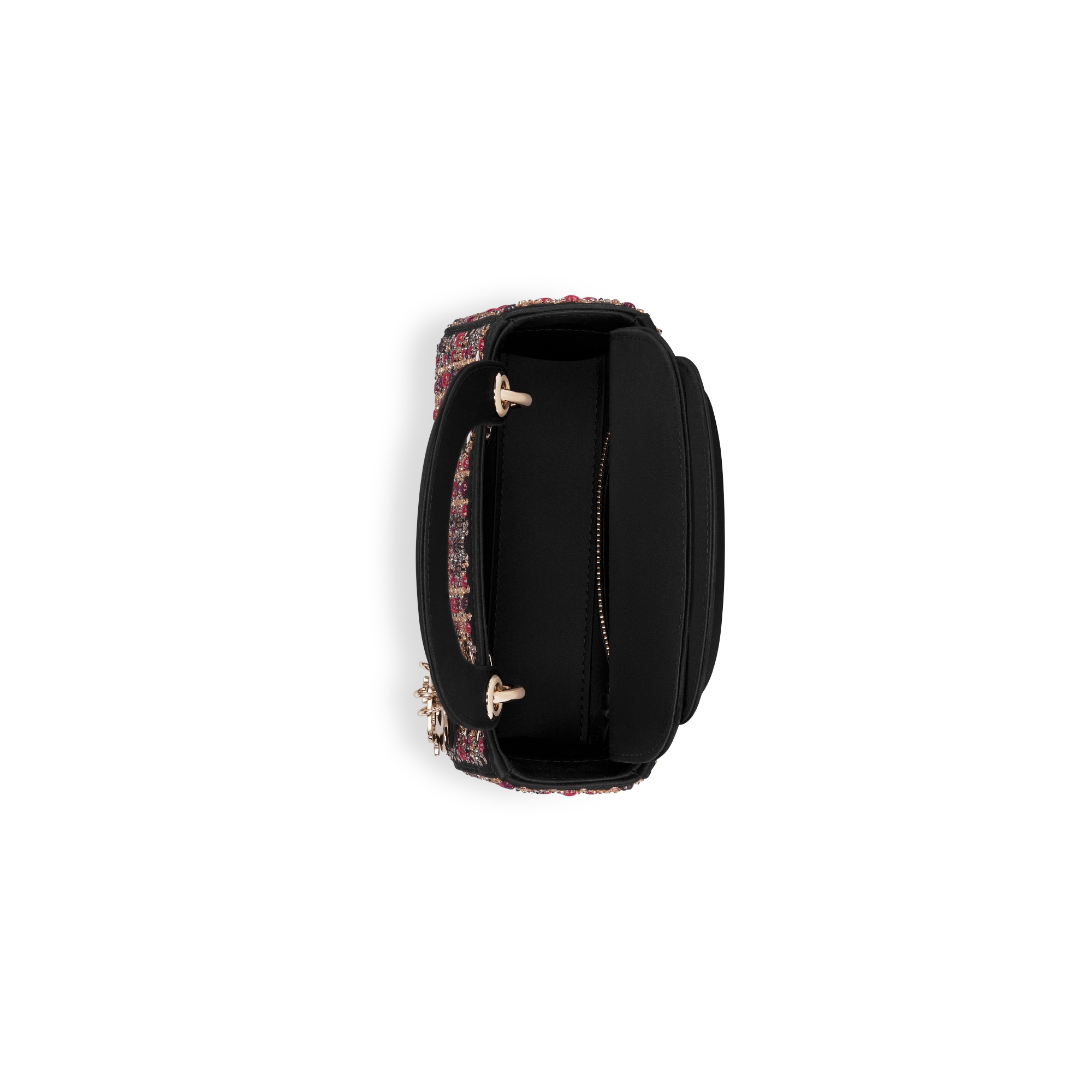 Mini Lady Dior Bag Black Cannage Satin Embroidered with Multicolor Glass Microbeads E06