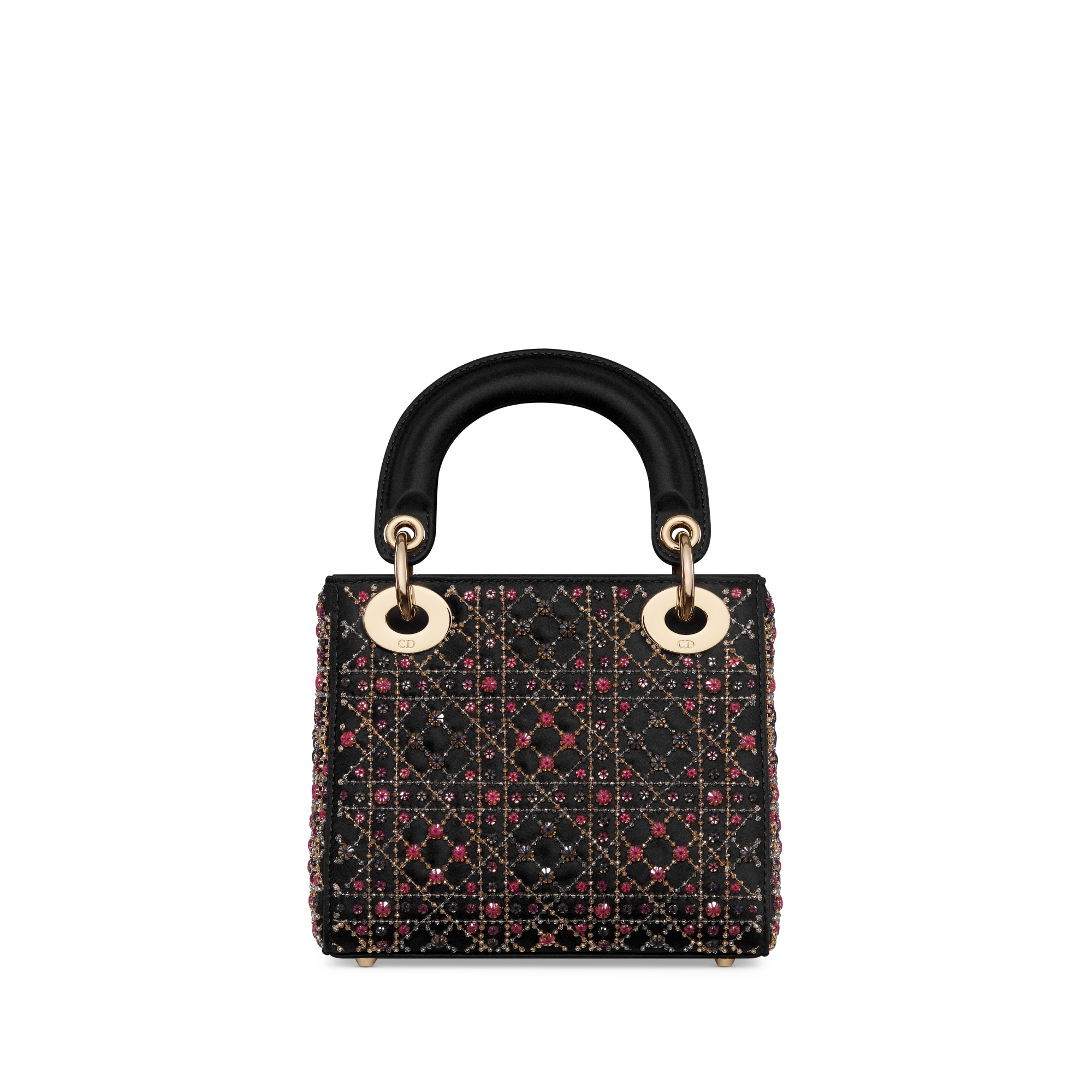 Mini Lady Dior Bag Black Cannage Satin Embroidered with Multicolor Glass Microbeads E08