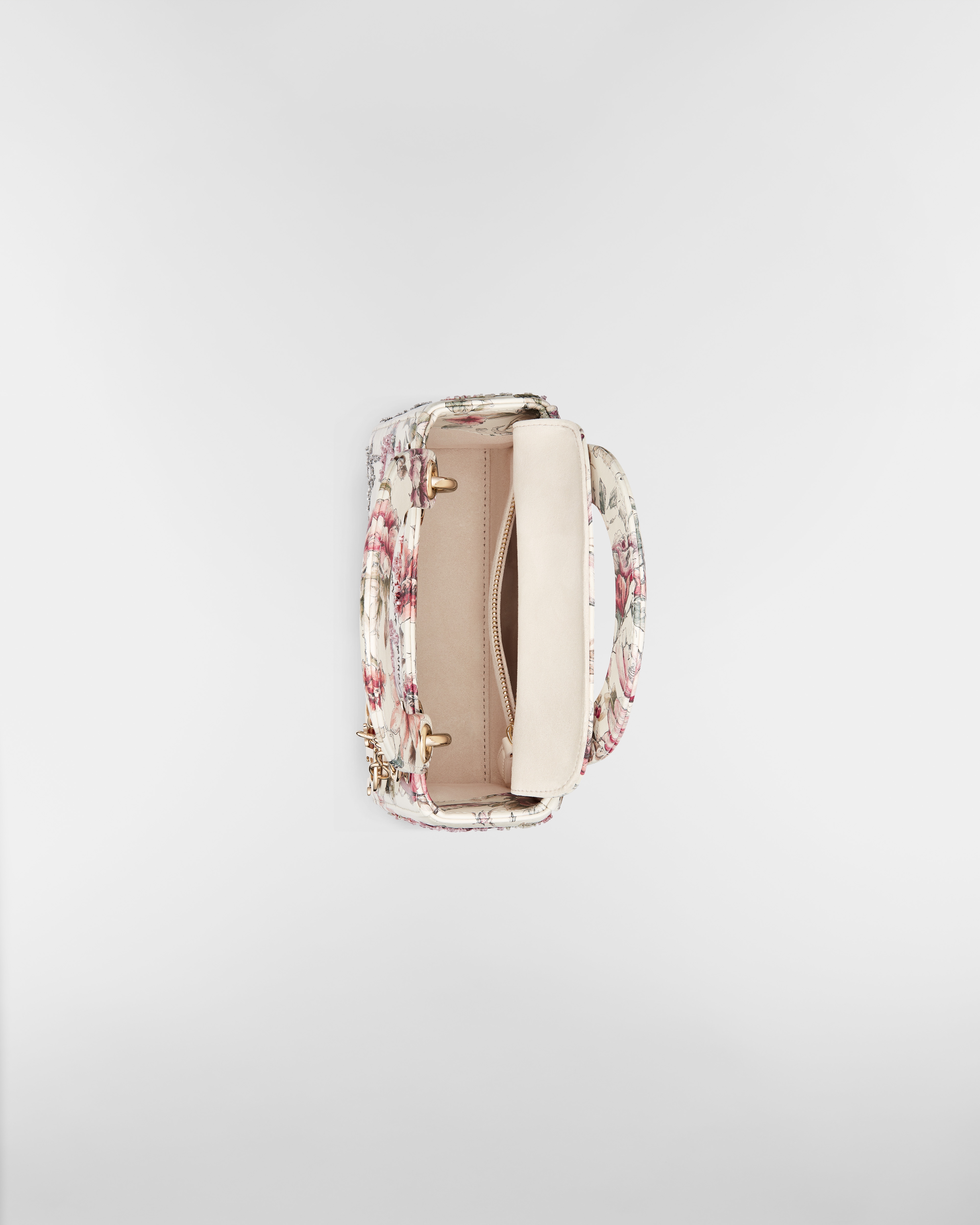 Borsa mini Lady Dior Pelle di vitello color latte con stampa e ricamo Souvenir de Rome rosa E06