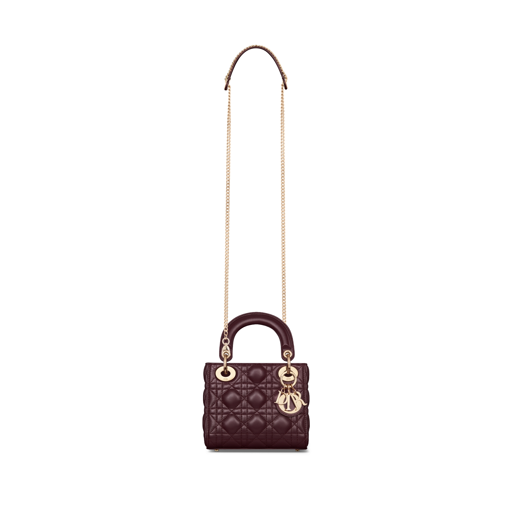 Borsa mini Lady Dior Pelle di agnello Cannage color prugna E07