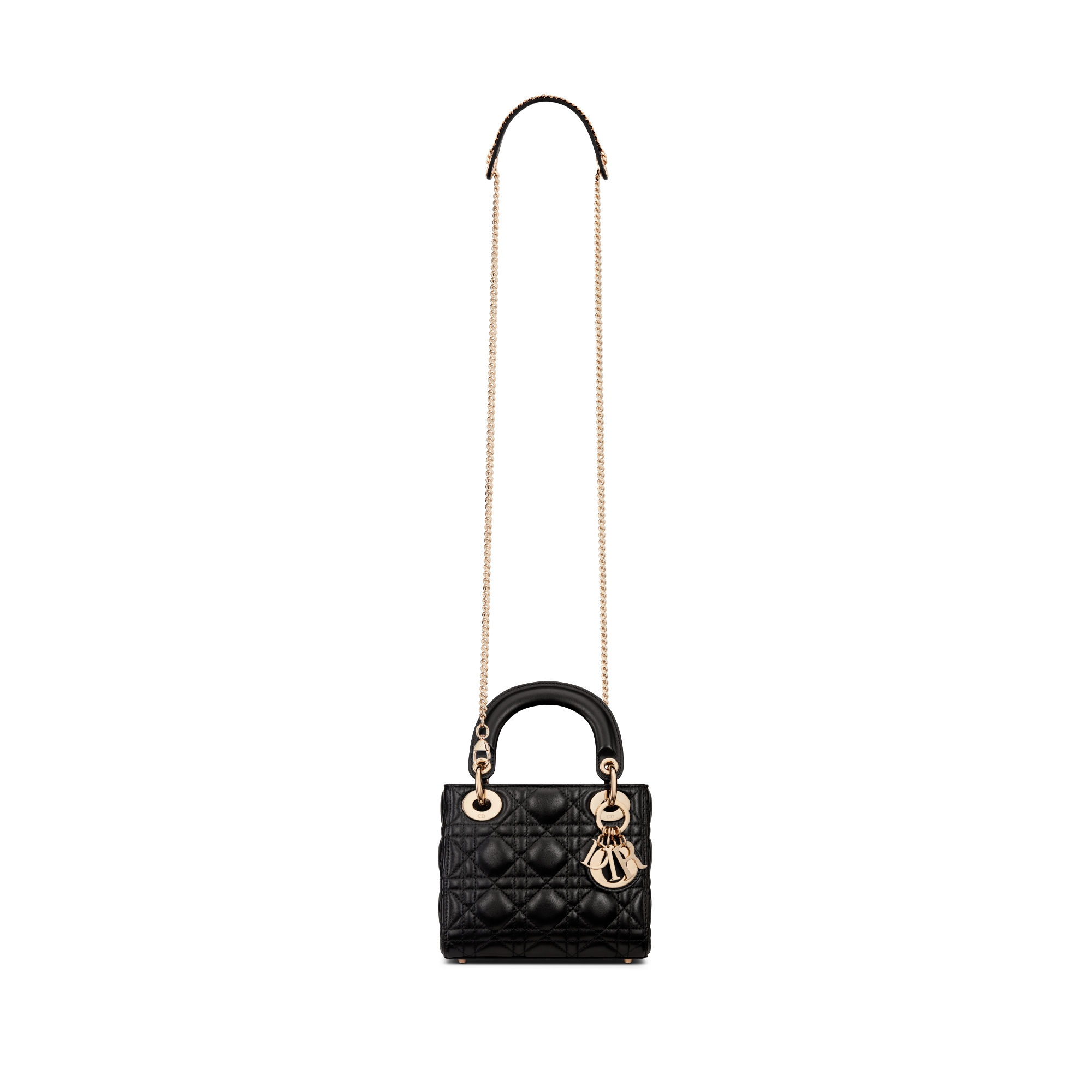 Mini Lady Dior Tasche Cannage Lammleder in Schwarz E07