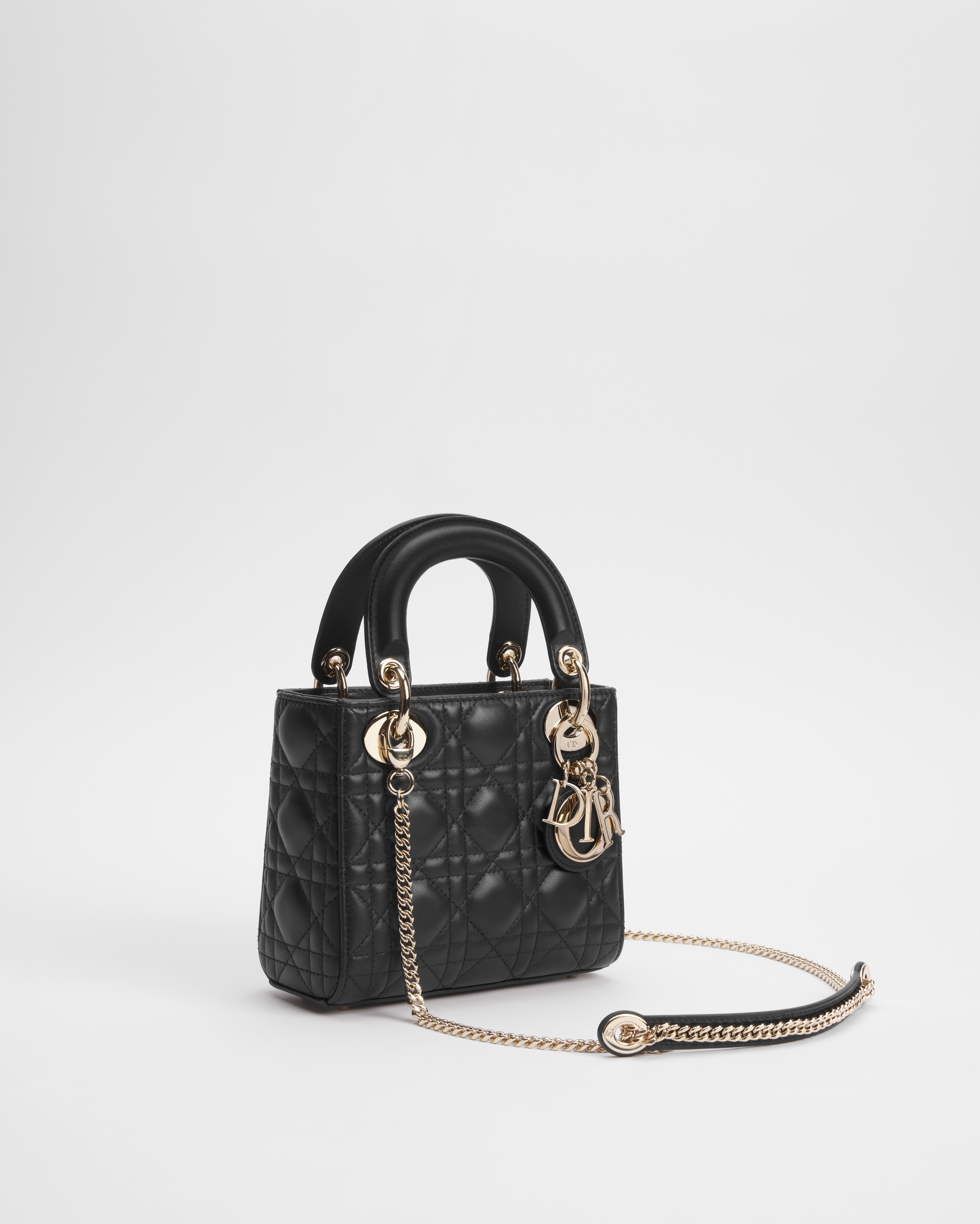 Mini Lady Dior Tasche Cannage Lammleder in Schwarz E03