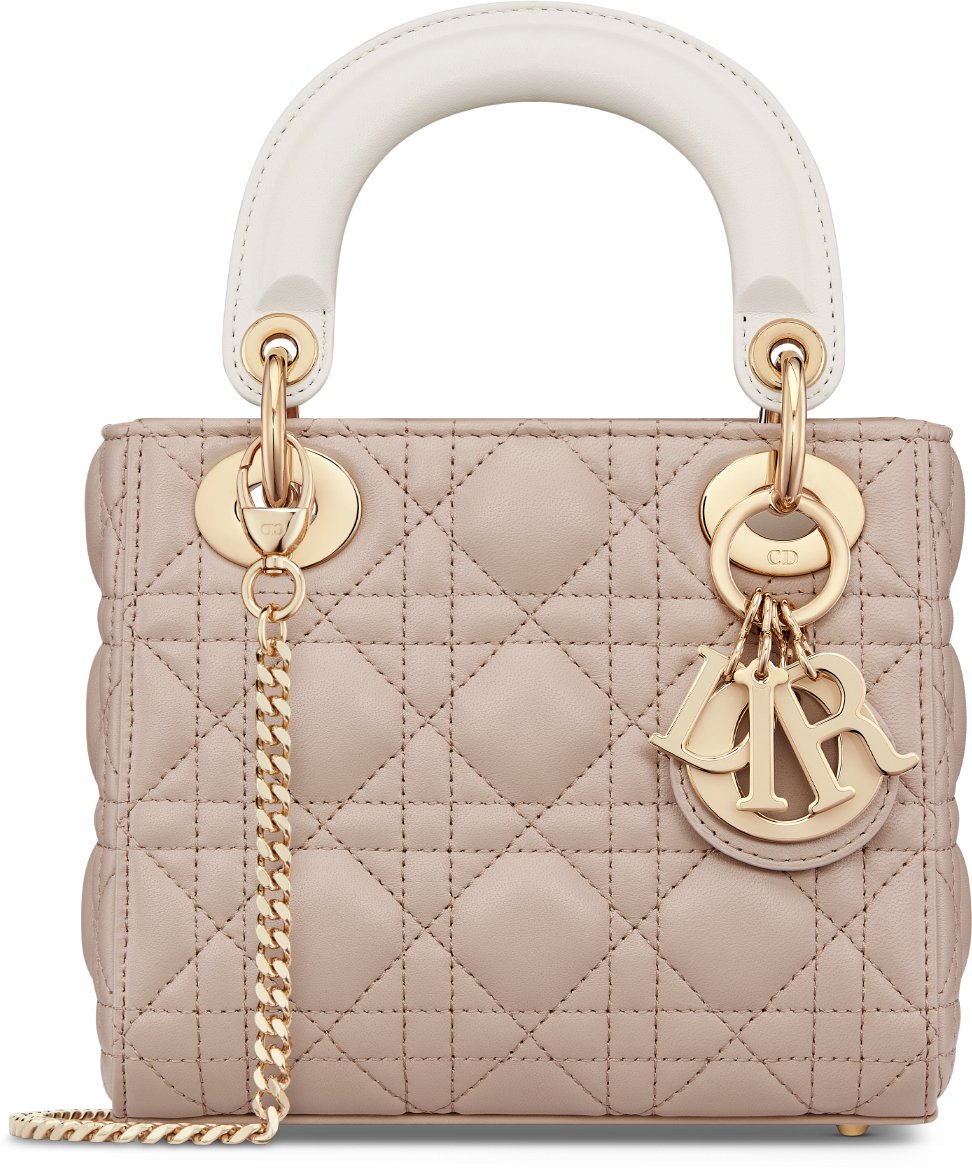 Mini Lady Dior Bag Two Tone Rose Quartz and Pastel Yellow Cannage Lambskin DIOR