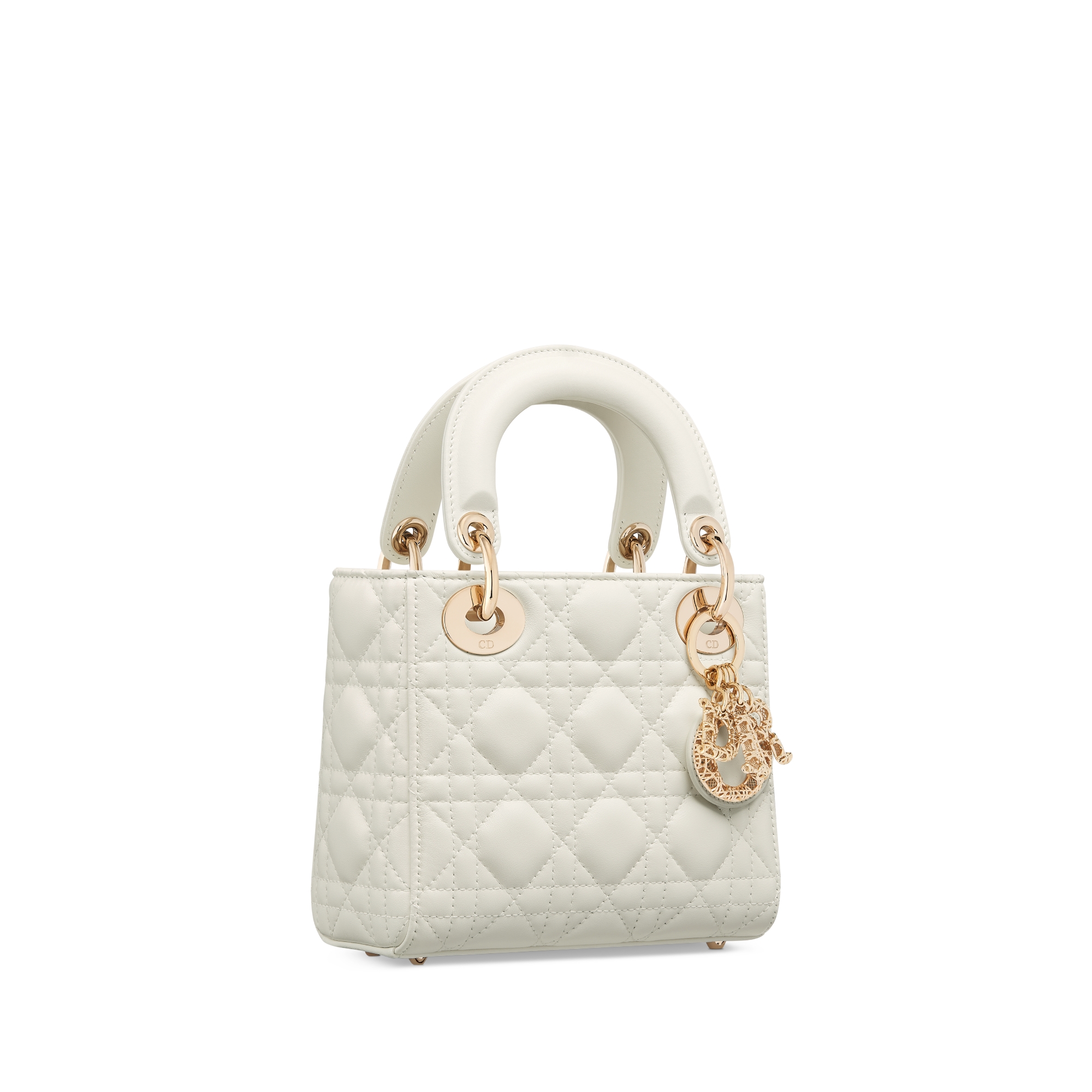 Mini Lady Dior-tas Ivoorkleurig lamsleer met Cannage-motief E03