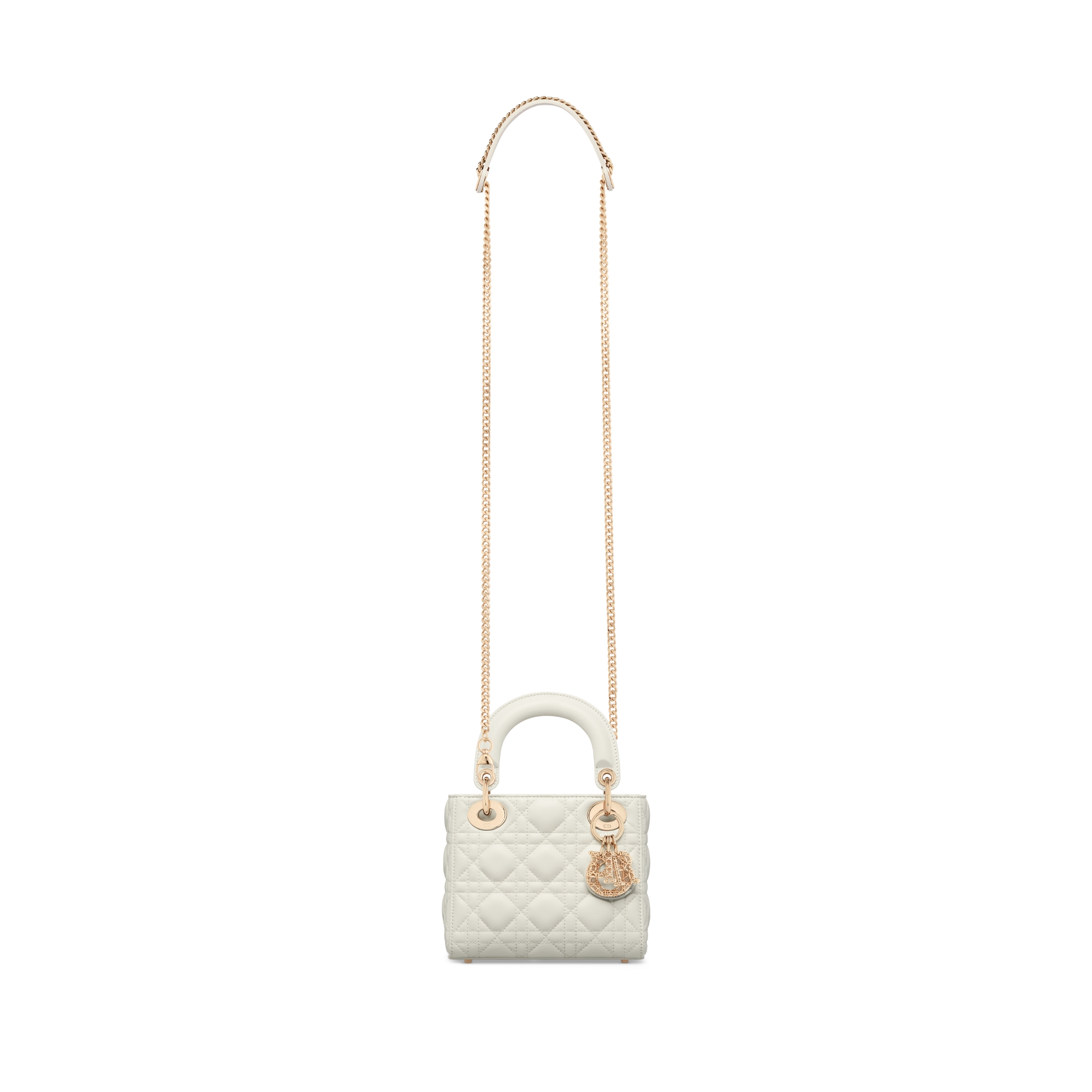 Mini Lady Dior-tas Ivoorkleurig lamsleer met Cannage-motief E07
