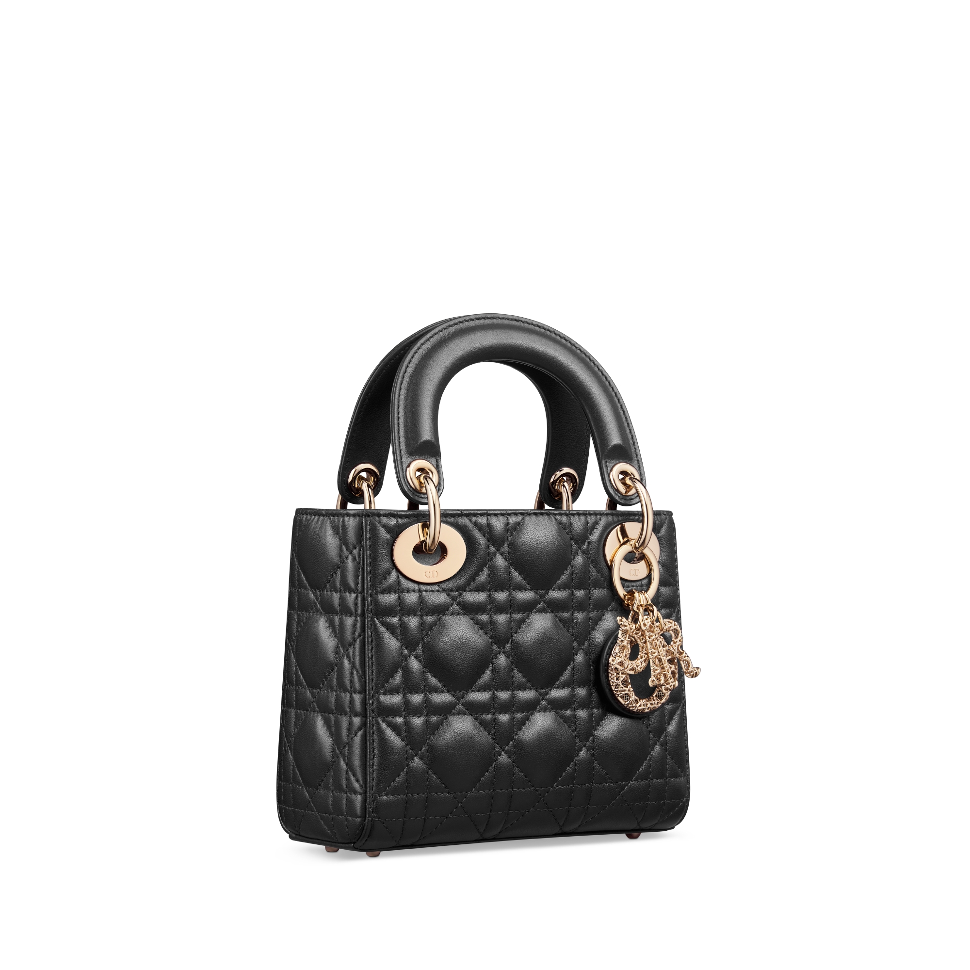 Bolso mini Lady Dior Piel de cordero Cannage negra E03