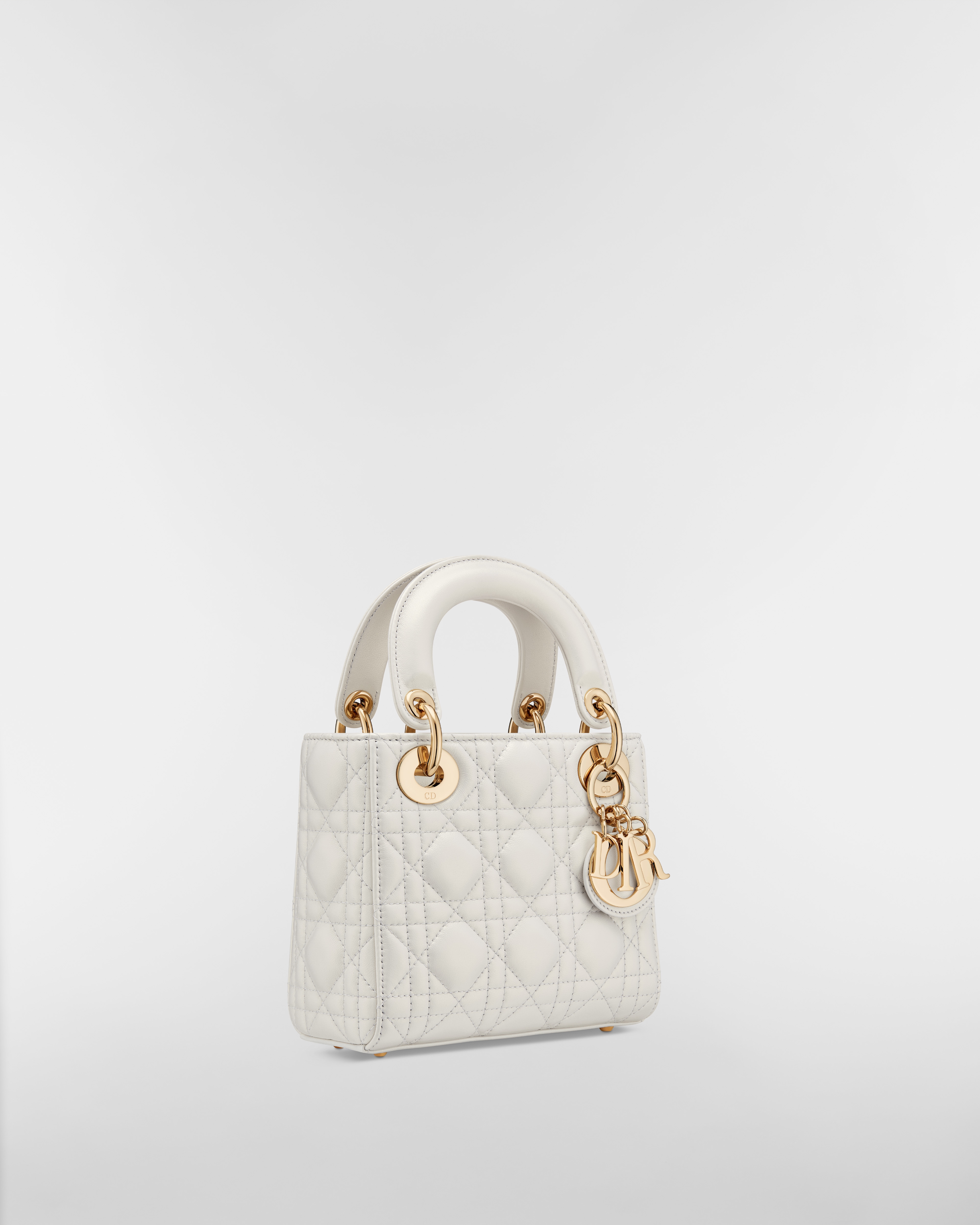 Mini Lady Dior Bag Pearlescent White Cannage Lambskin | DIOR