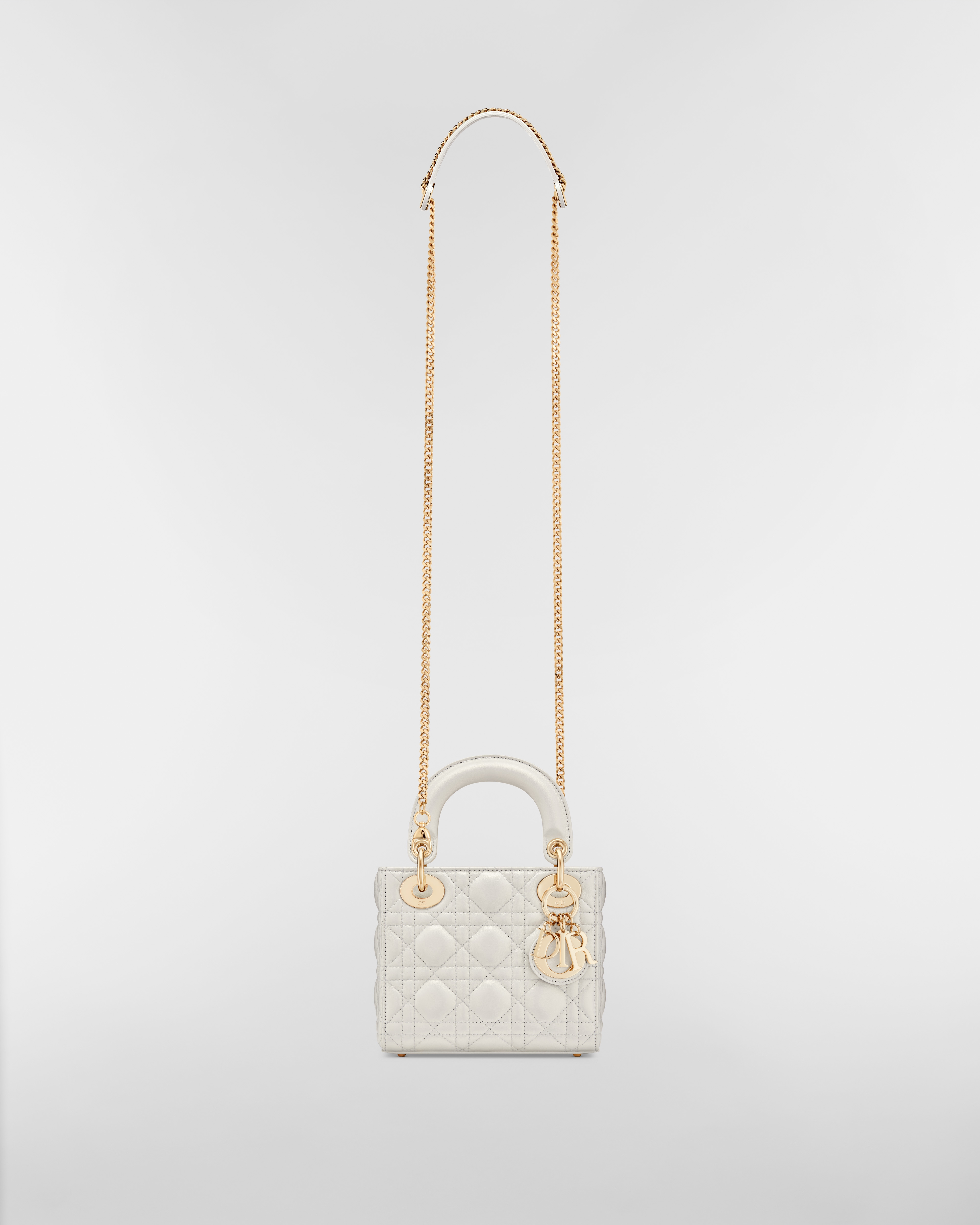 Mini Lady Dior Bag Pearlescent White Cannage Lambskin | DIOR