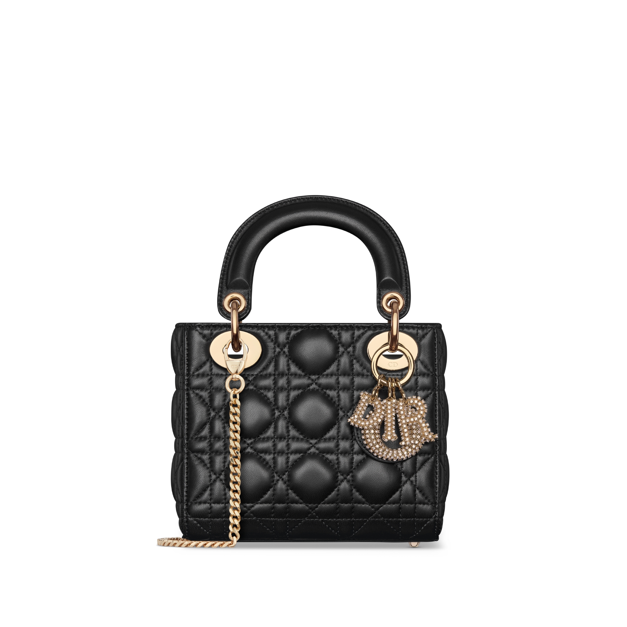 迷你 Lady Dior 手袋 黑色 Cannage 藤格紋圖案羊皮 E01