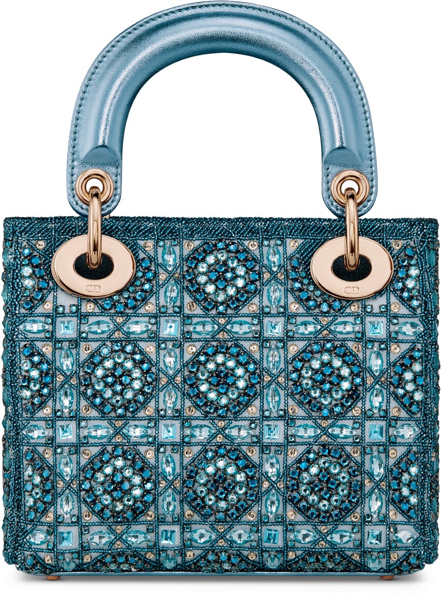 Mini Lady Dior Bag Metallic Lambskin and Celestial Blue Satin Embroidered with Beads DIOR