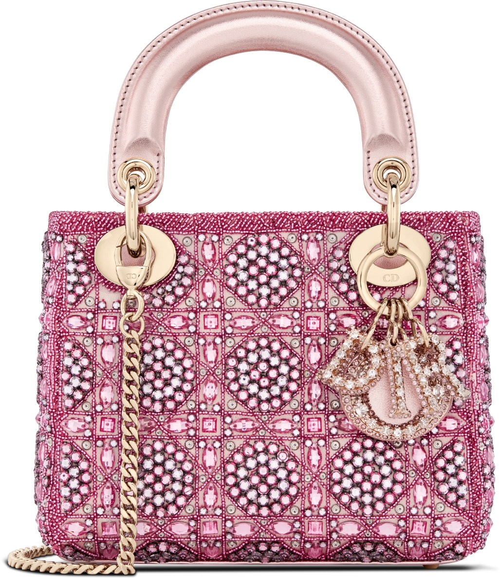 Sac Lady Dior Mini Cuir d'agneau métallisé et satin brodé de perles ...