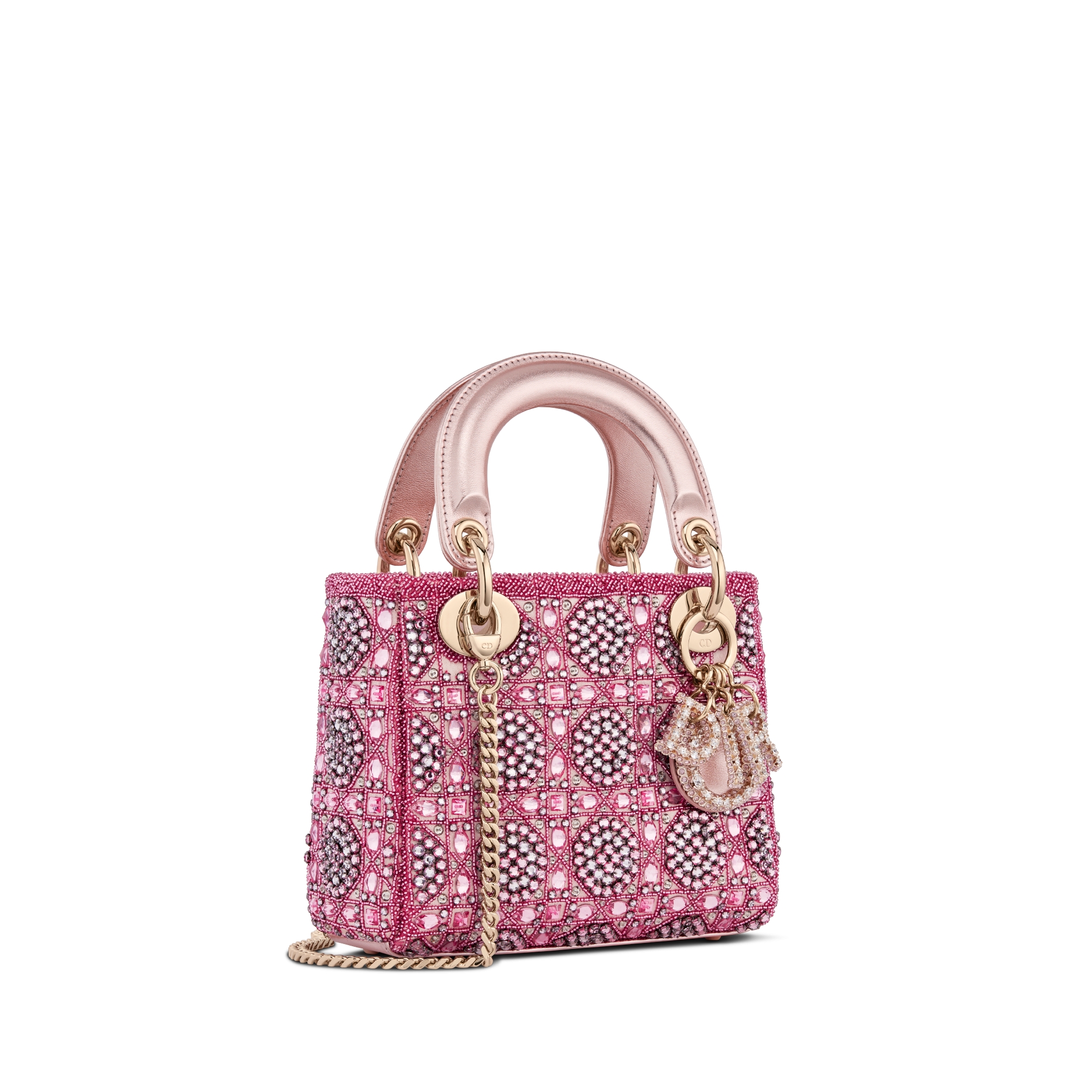 Mini Lady Dior Bag Metallic Lambskin and Rose des Vents Satin Embroidered with Beads E03