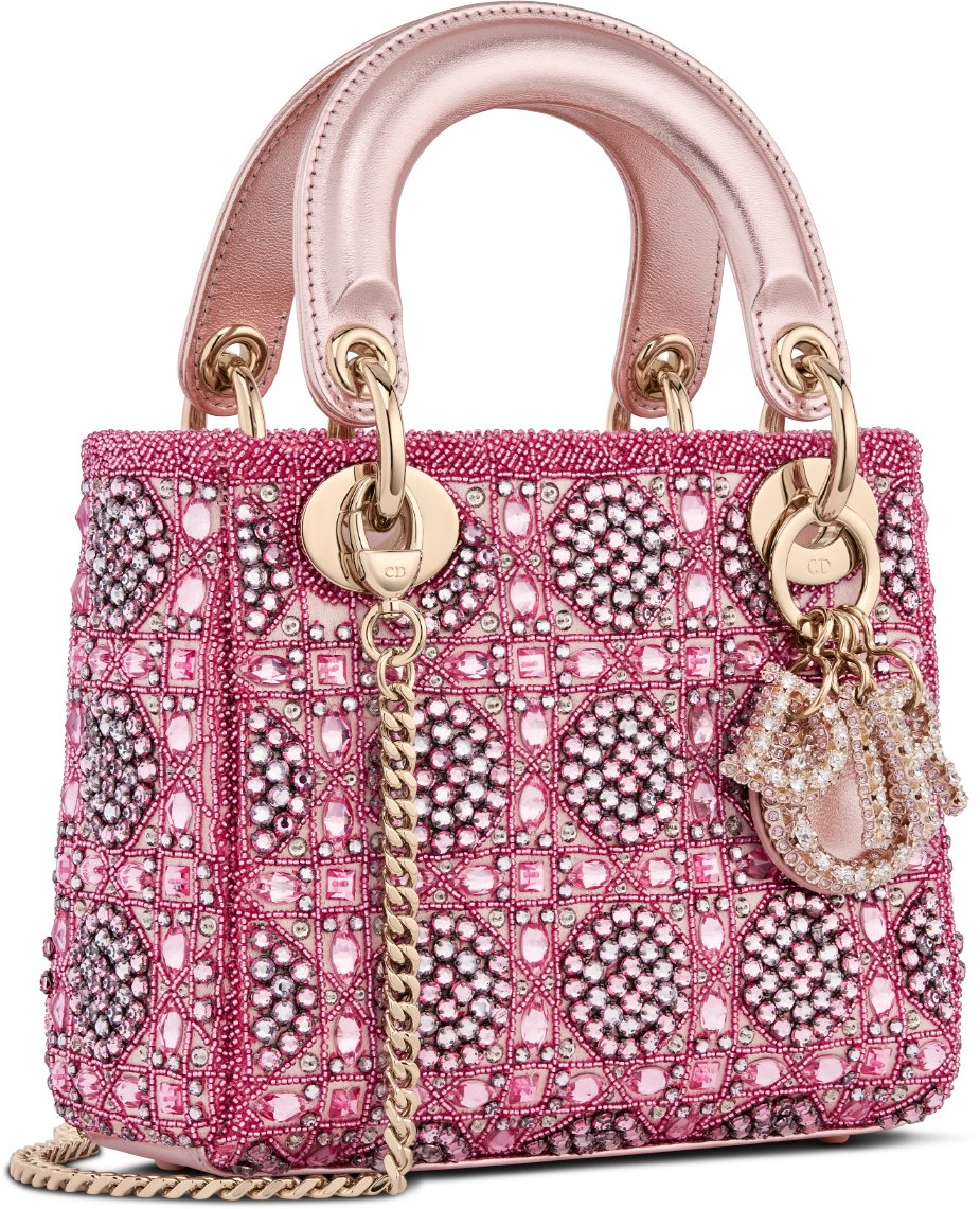 Mini Lady Dior Bag Metallic Lambskin and Rose des Vents Satin Embroidered with Beads DIOR