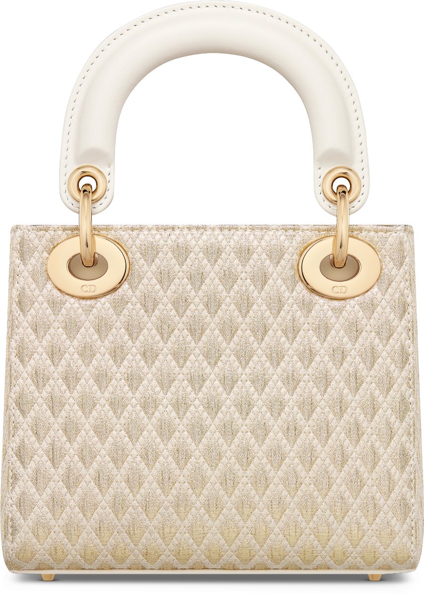 Mini Dior Or Lady Dior Bag Gold Tone Diamond Jacquard with Metallic Thread DIOR