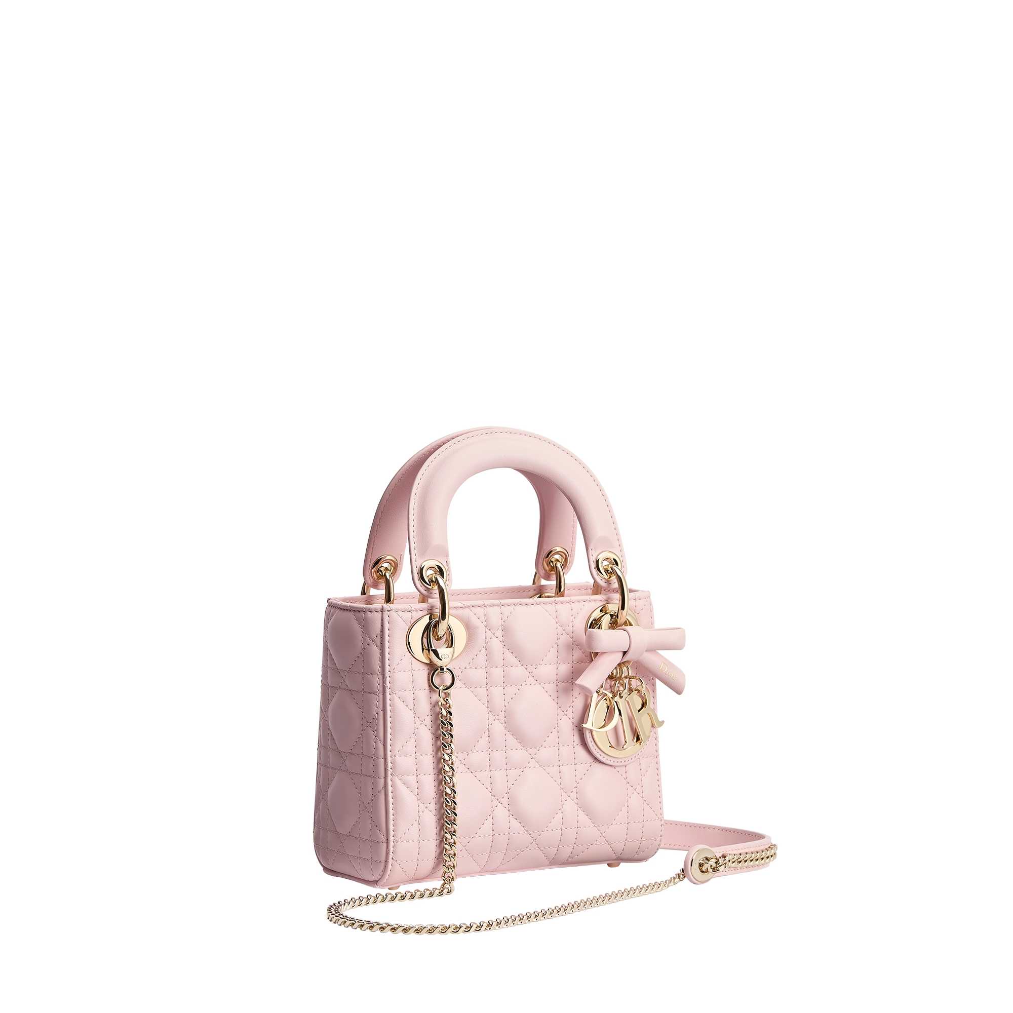 Mini Lady Dior Bag with Chain Rose Soupir Cannage Lambskin E03