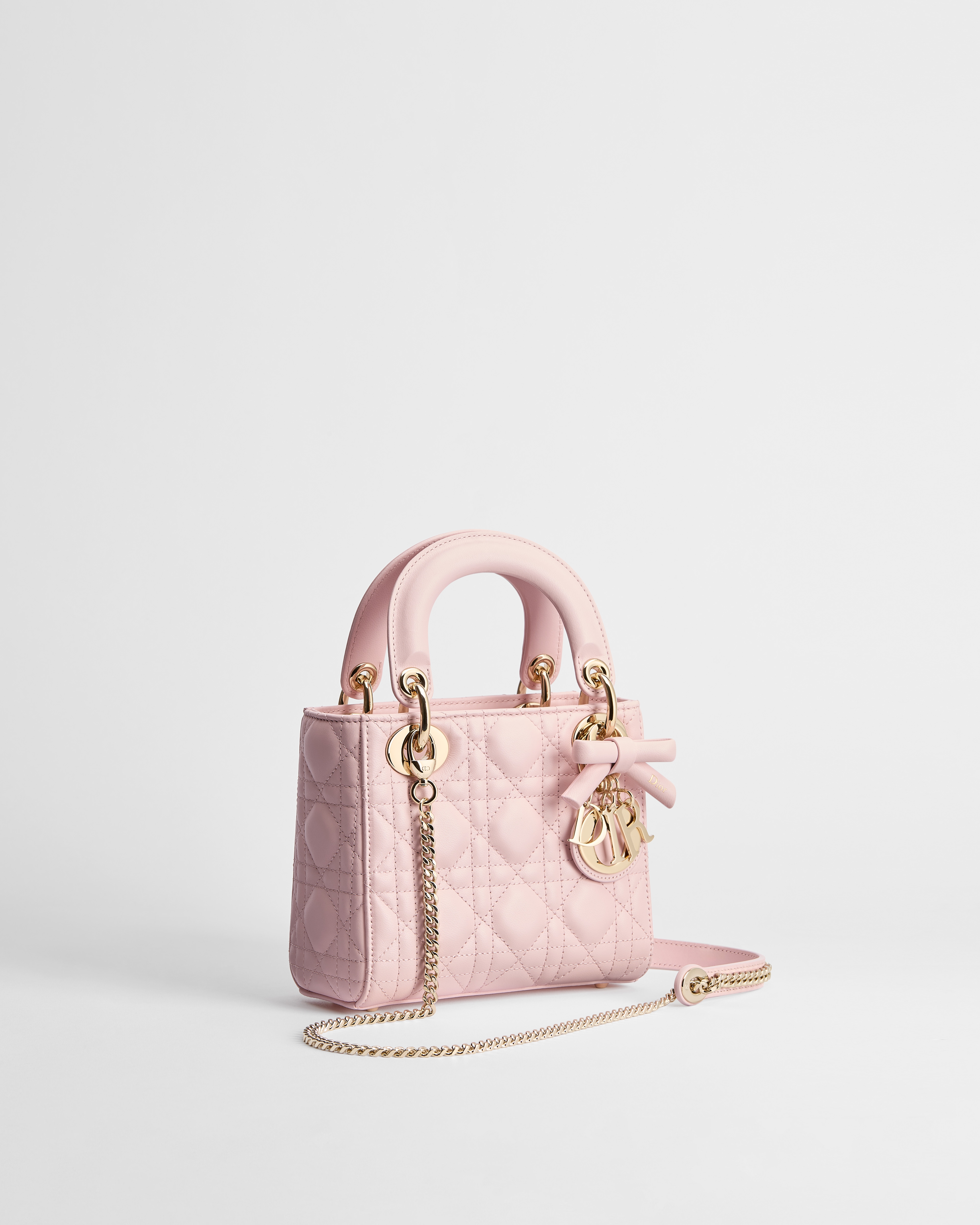Mini Lady Dior Bag with Chain Rose Soupir Cannage Lambskin E03