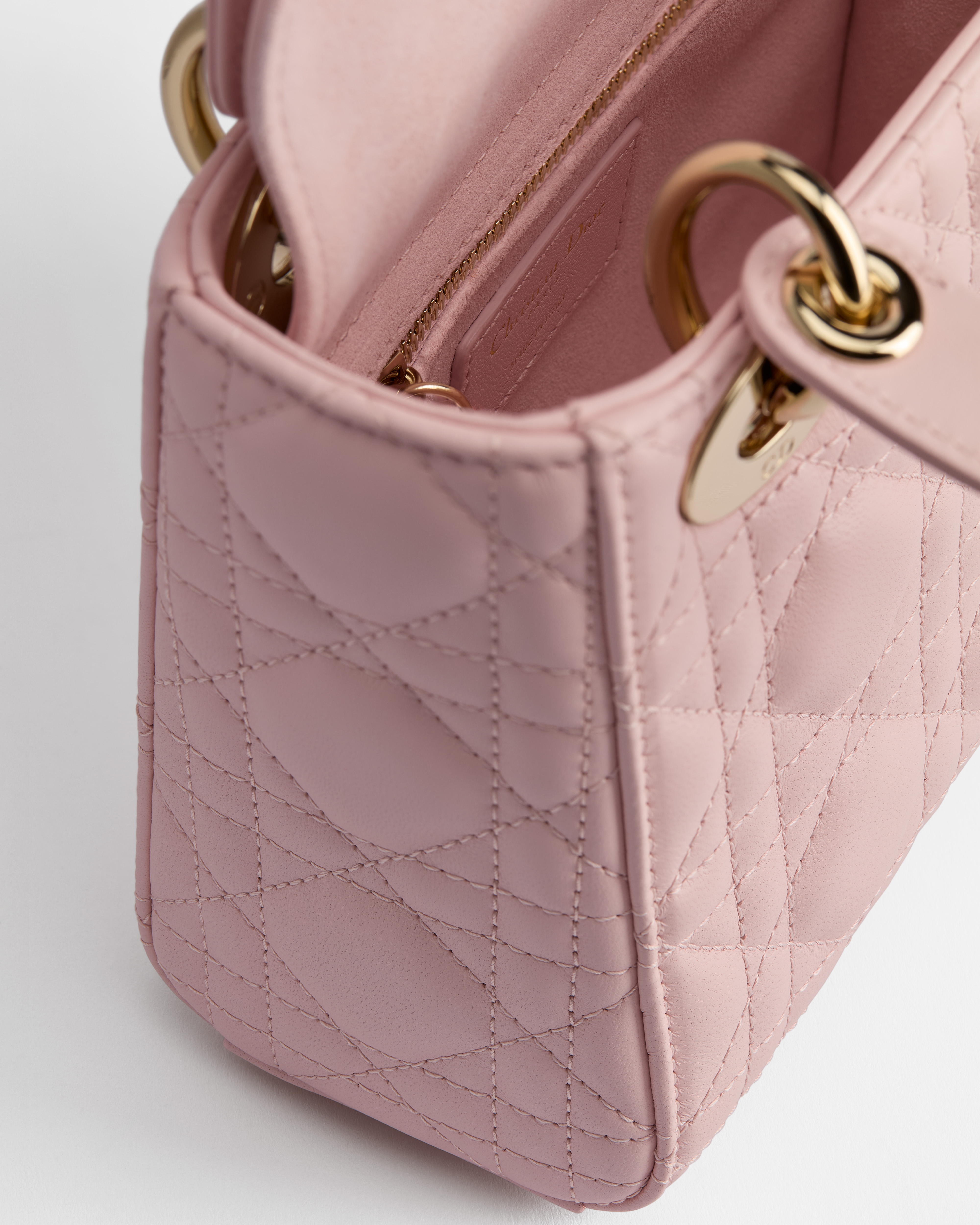 Mini Lady Dior Bag with Chain Rose Soupir Cannage Lambskin E10