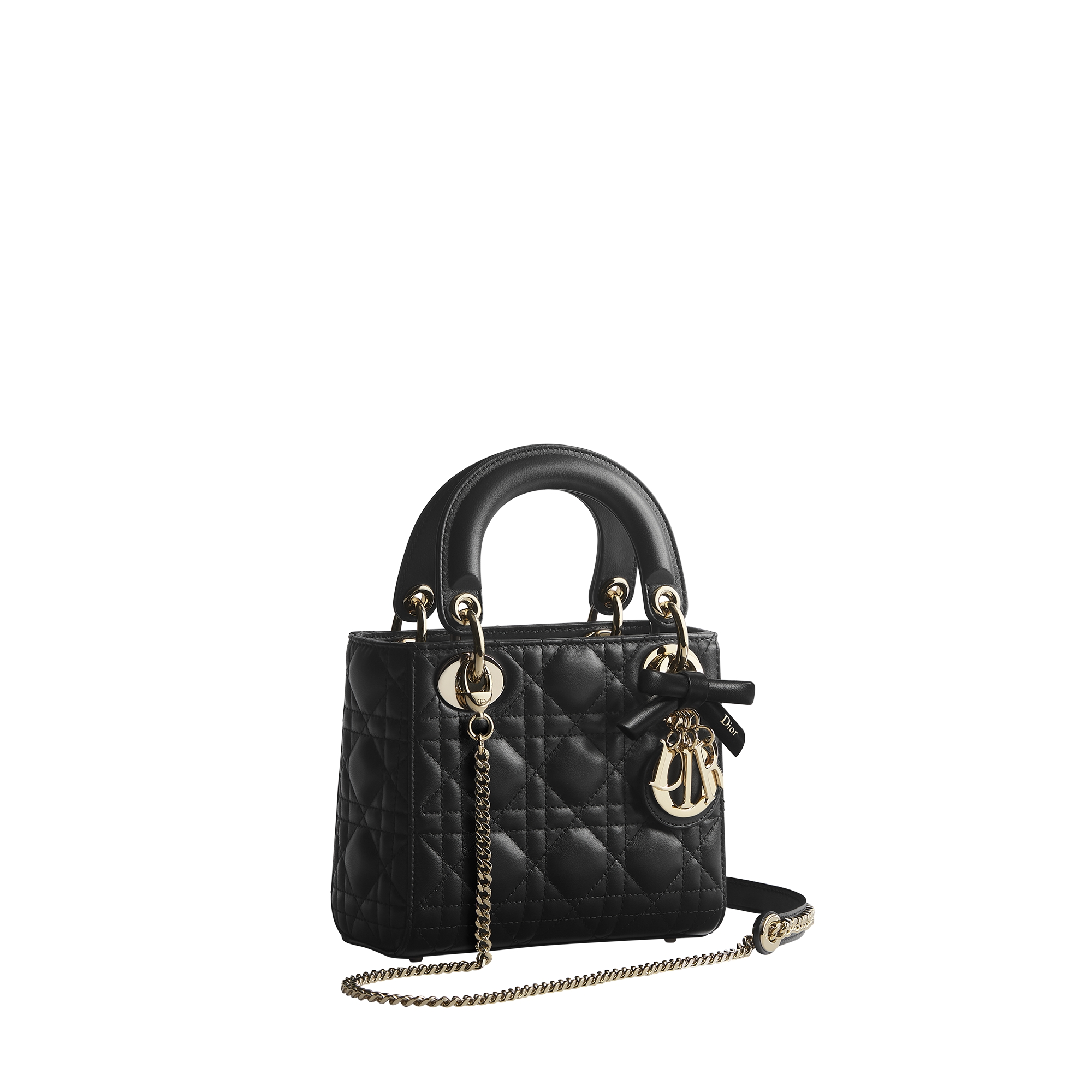 Mini Lady Dior Bag with Chain Black Cannage Lambskin E03