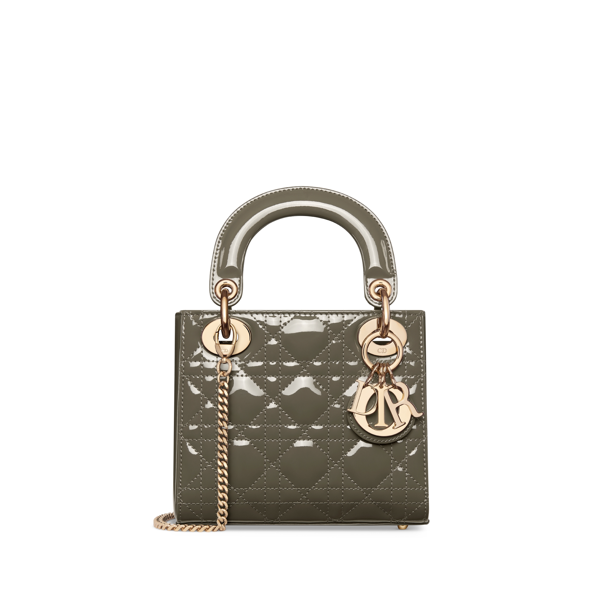 Mini Lady Dior Bag Olive Taupe Patent Cannage Calfskin E01