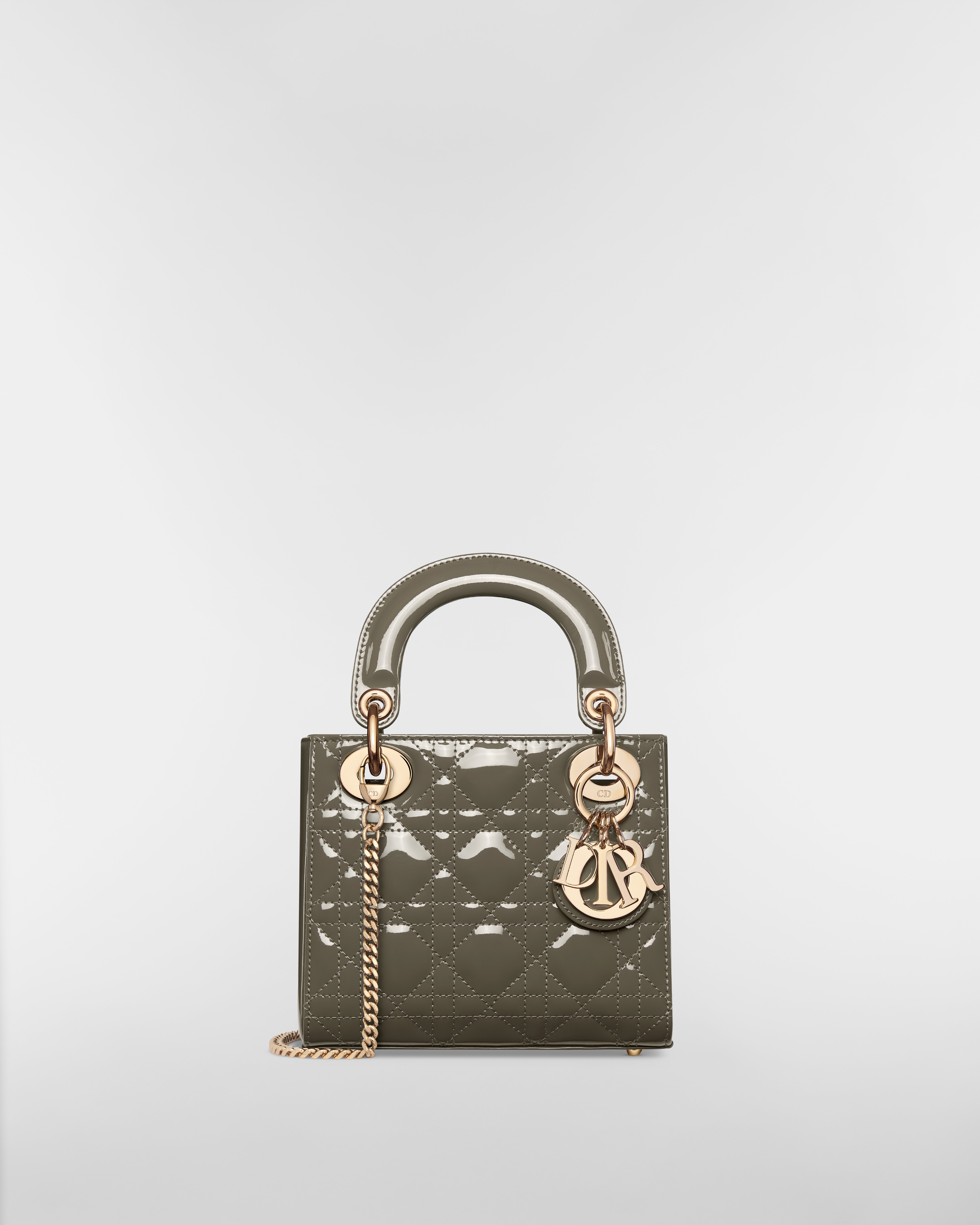 Mini Lady Dior Bag Olive Taupe Patent Cannage Calfskin E01