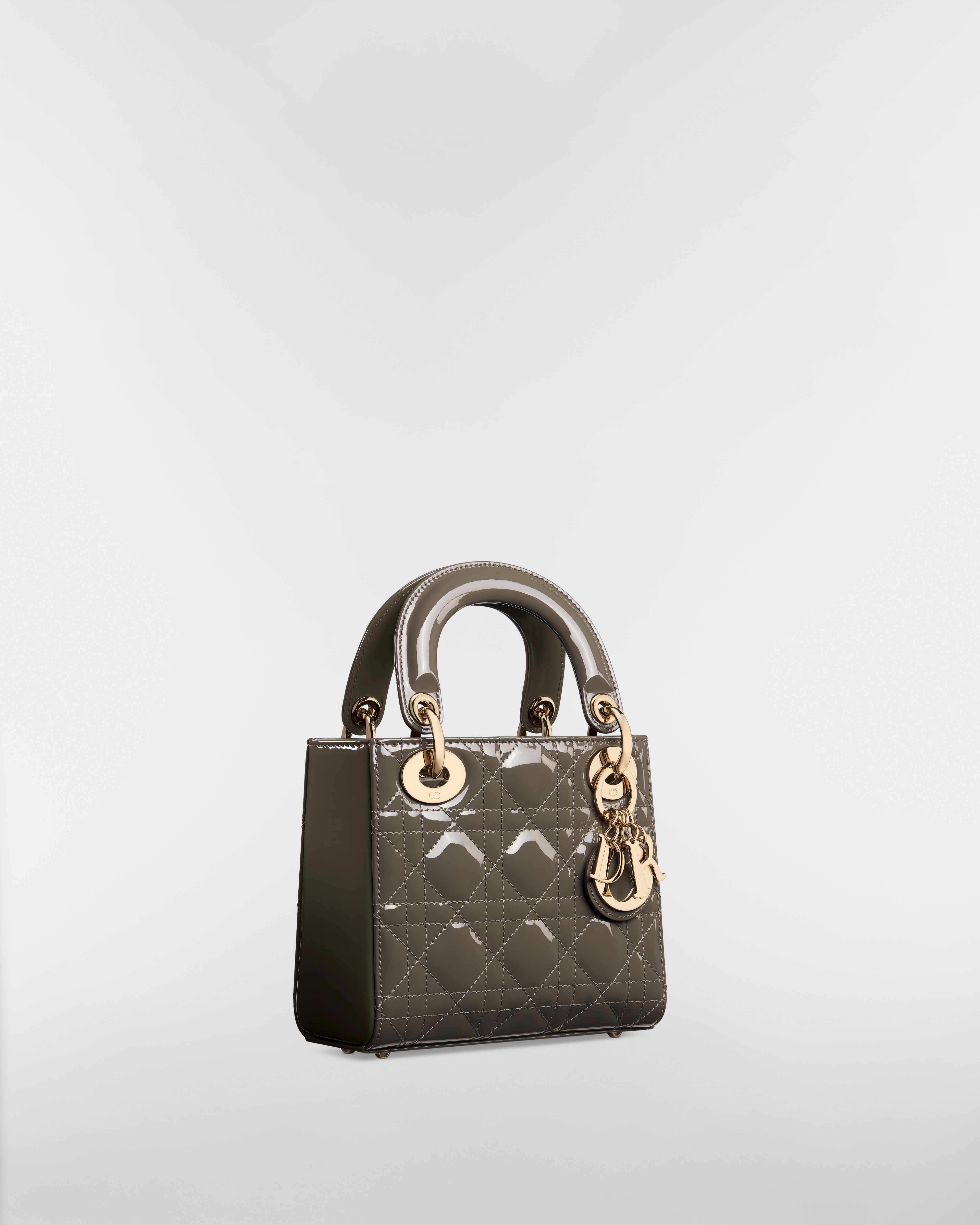 Mini Lady Dior Bag Olive Taupe Patent Cannage Calfskin E03