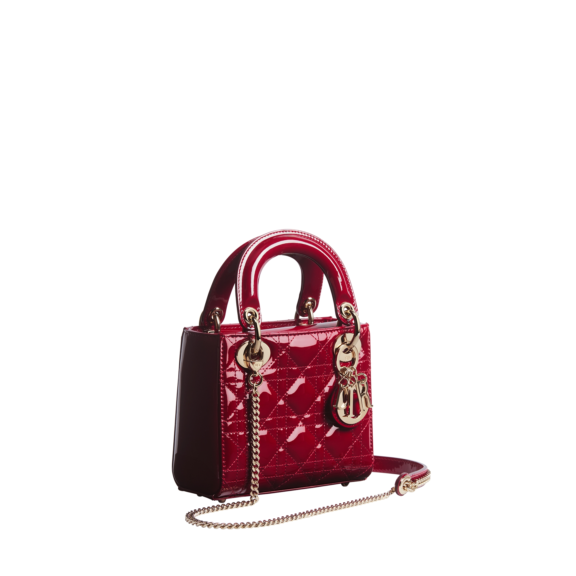 Mini Lady Dior Bag Cherry Red Patent Cannage Calfskin E03