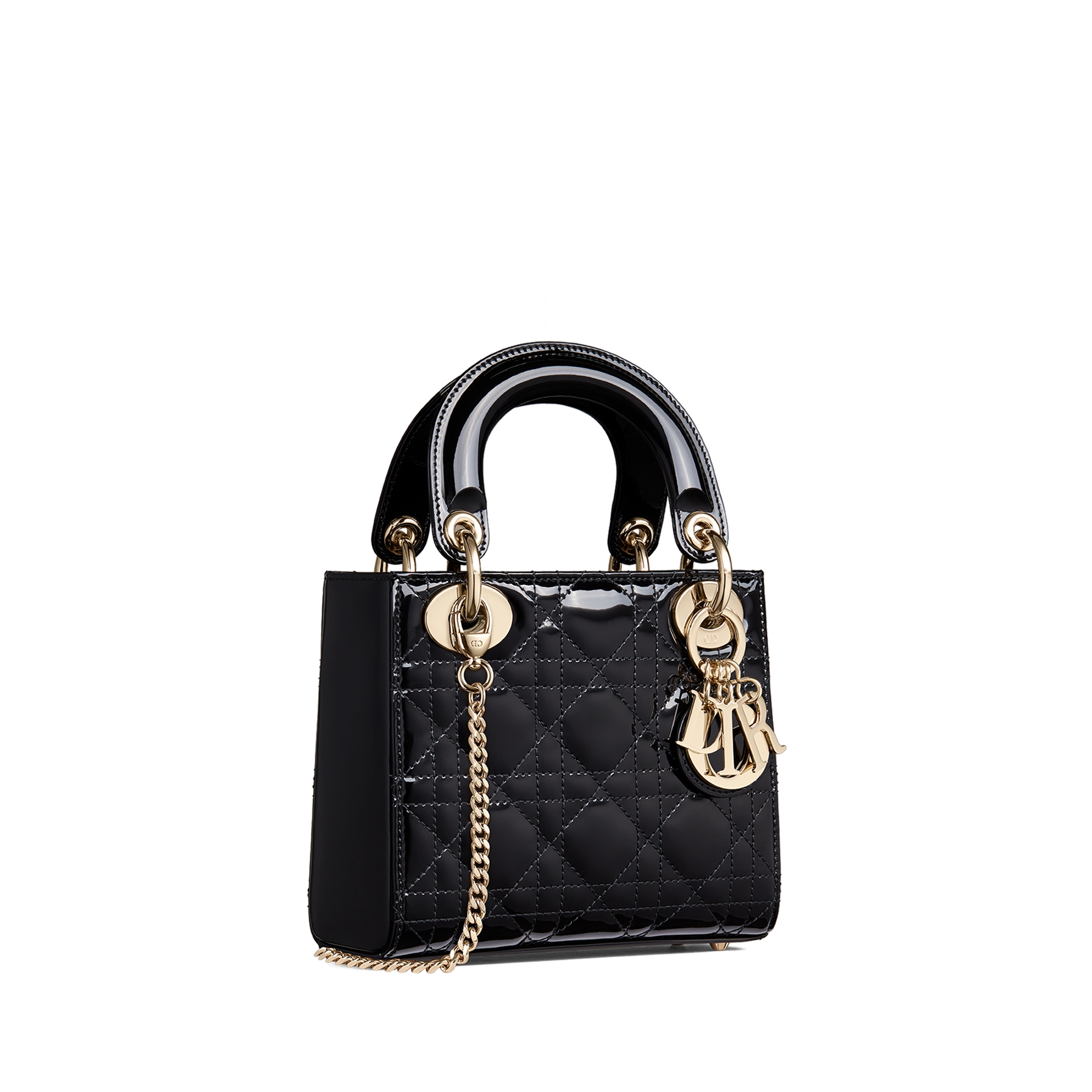 Mini Lady Dior Tasche Cannage Kalbslackleder in Schwarz E03