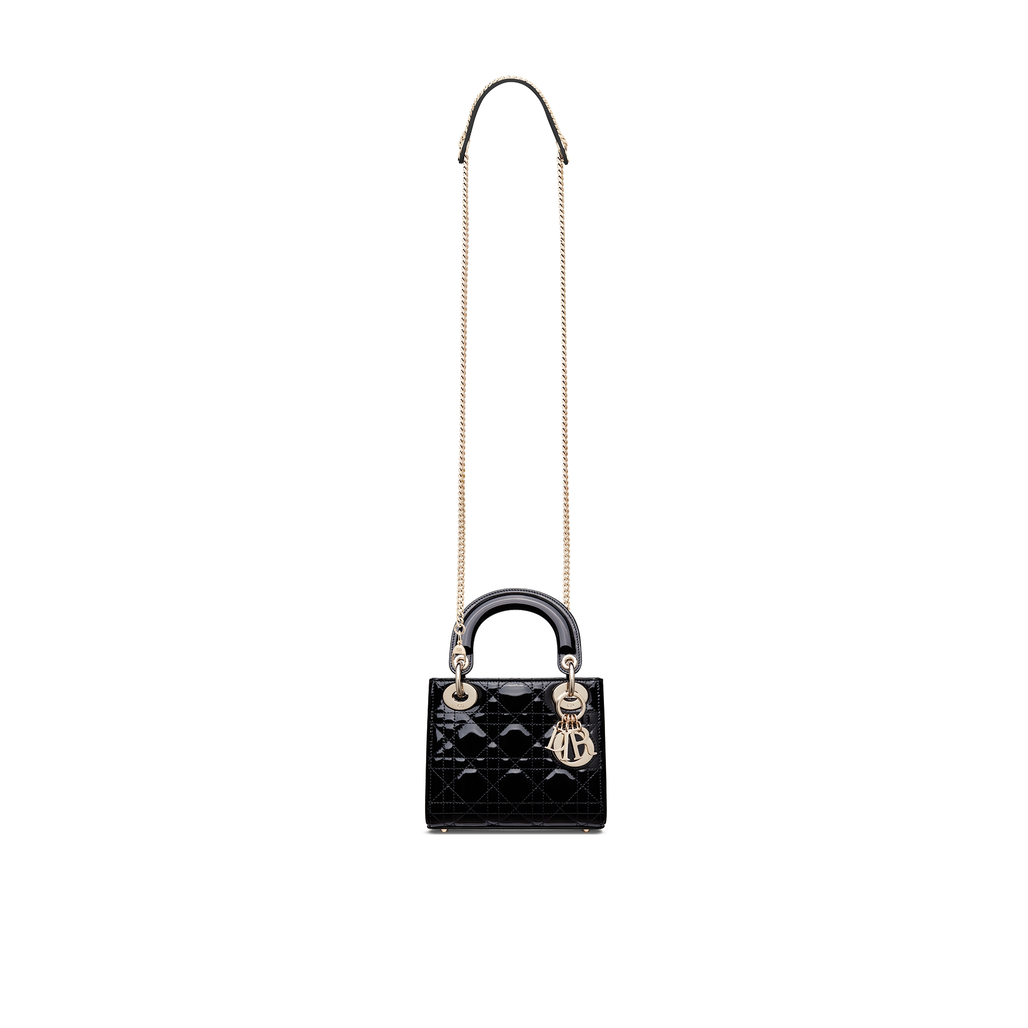 Mini Lady Dior Tasche Cannage Kalbslackleder in Schwarz E07