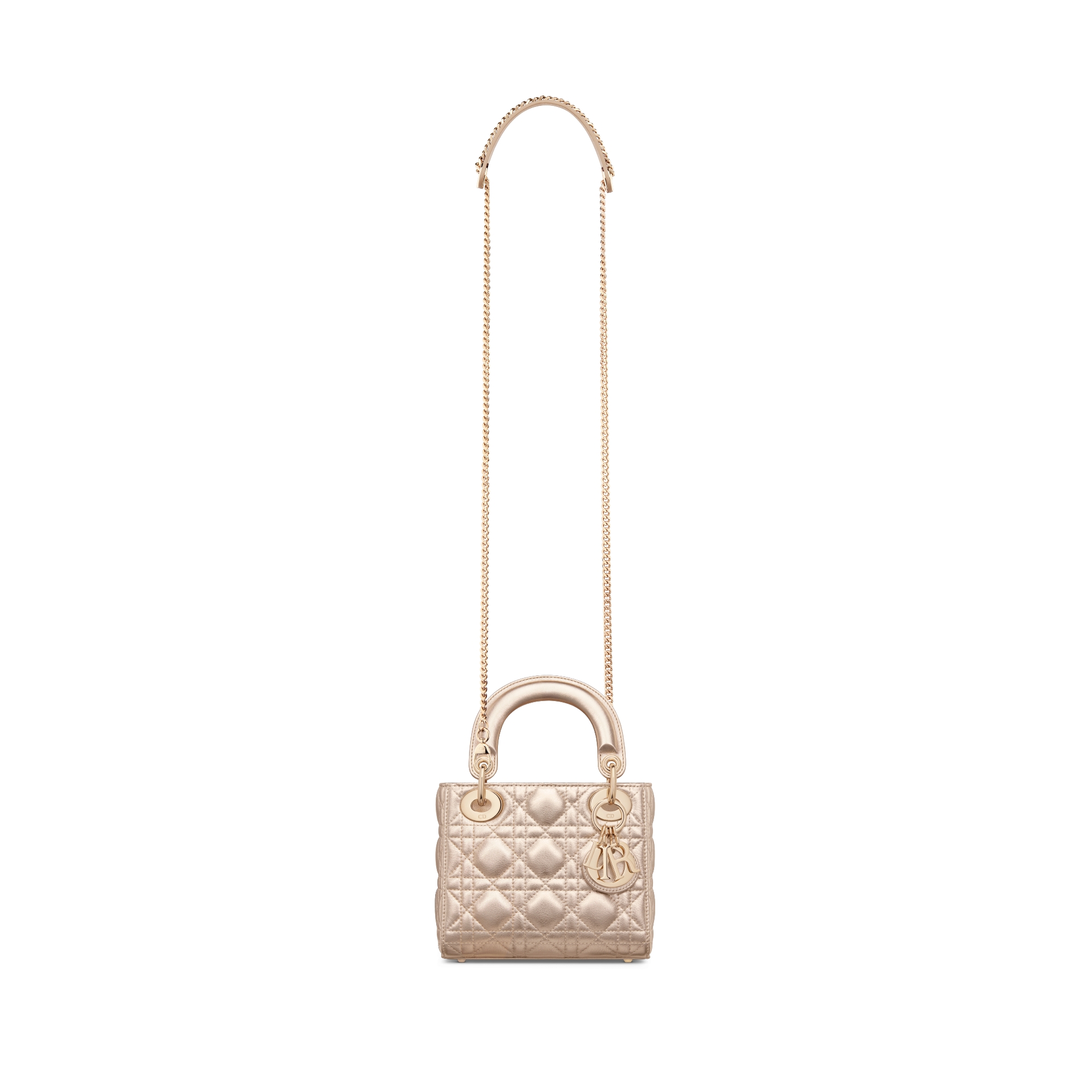 Mini Lady Dior Bag Pale Gold-Tone Cannage Metallic Calfskin E07