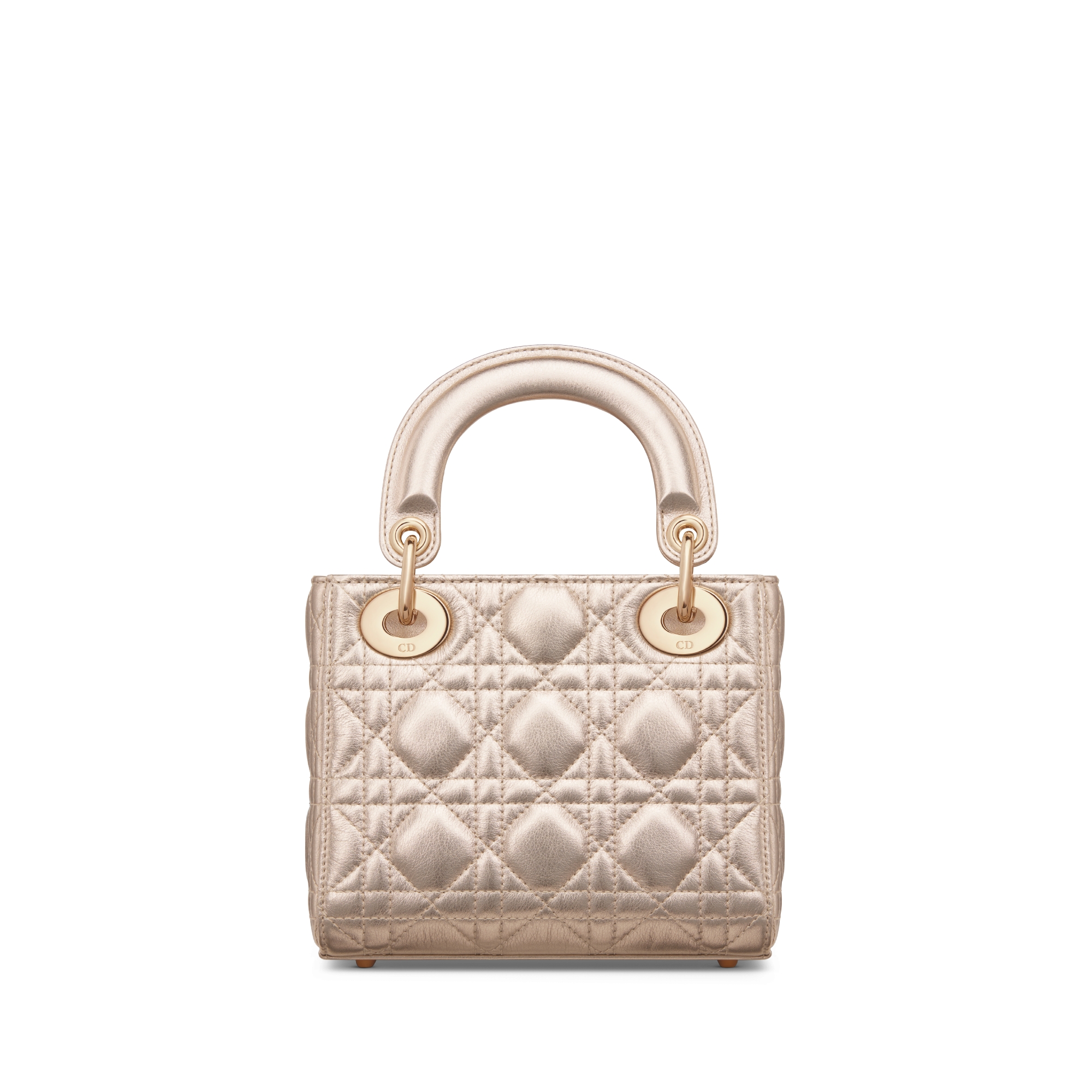 Mini Lady Dior Bag Pale Gold-Tone Cannage Metallic Calfskin E08