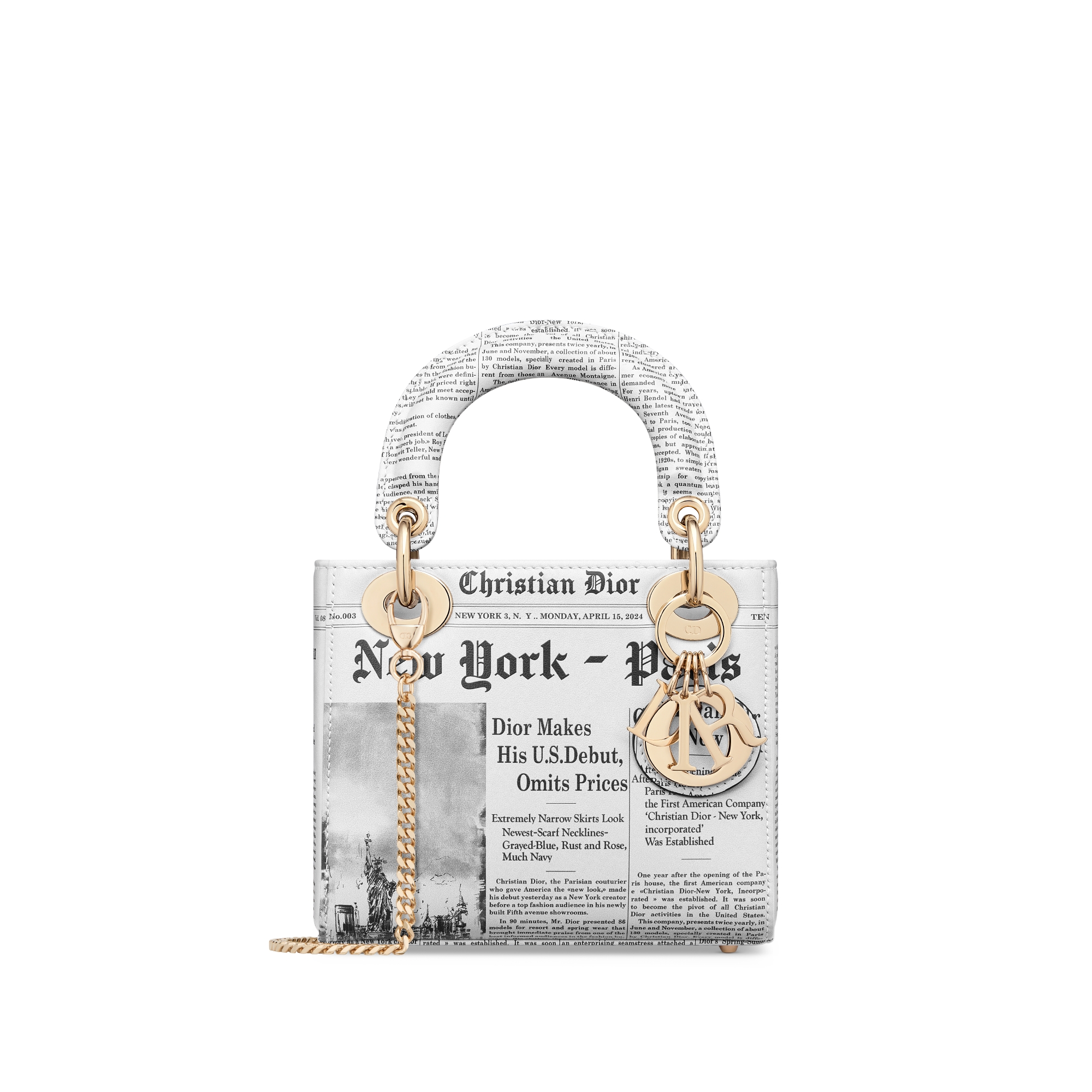 Borsa mini Lady Dior Pelle di vitello con stampa Newspaper bianca e nera E01