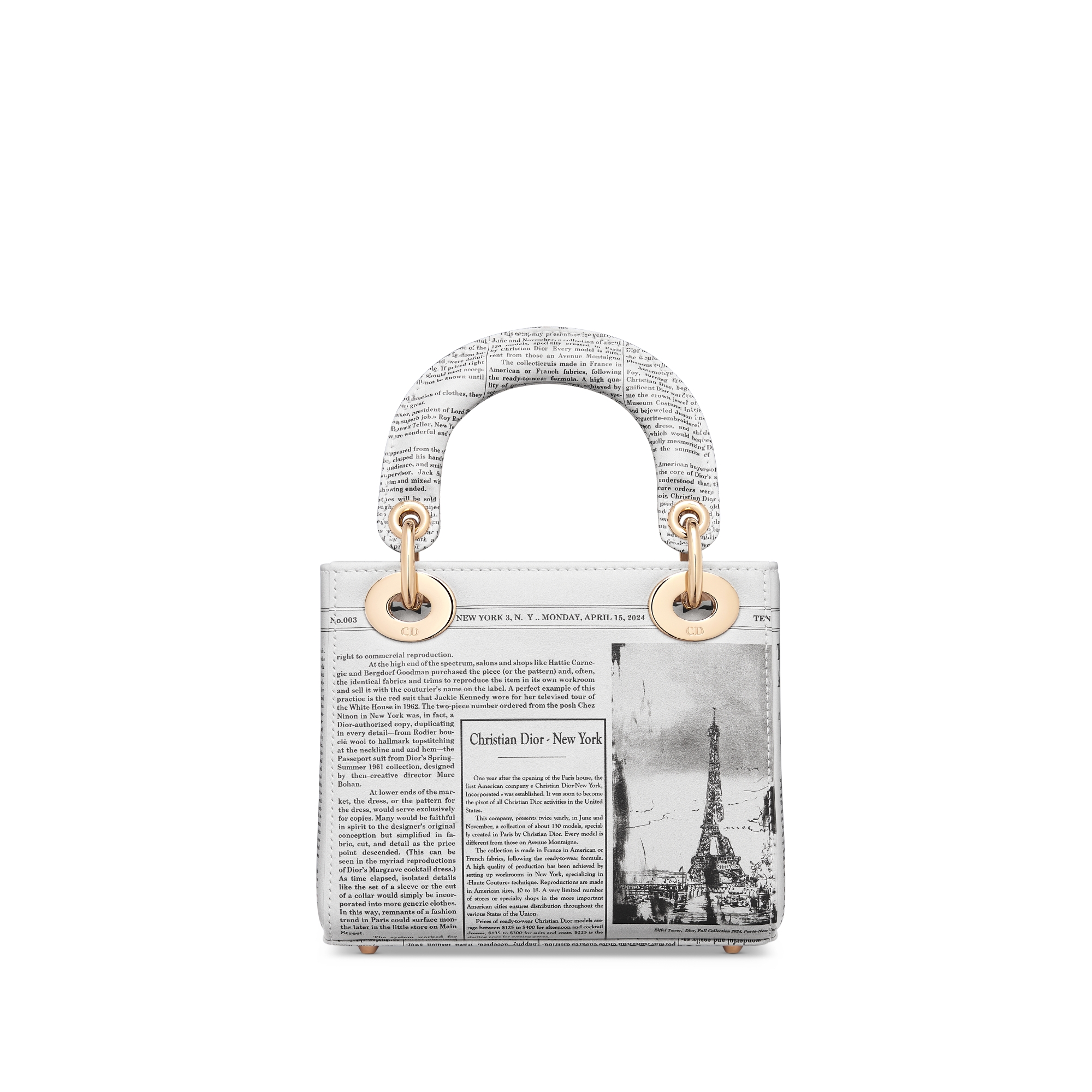 Borsa mini Lady Dior Pelle di vitello con stampa Newspaper bianca e nera E08
