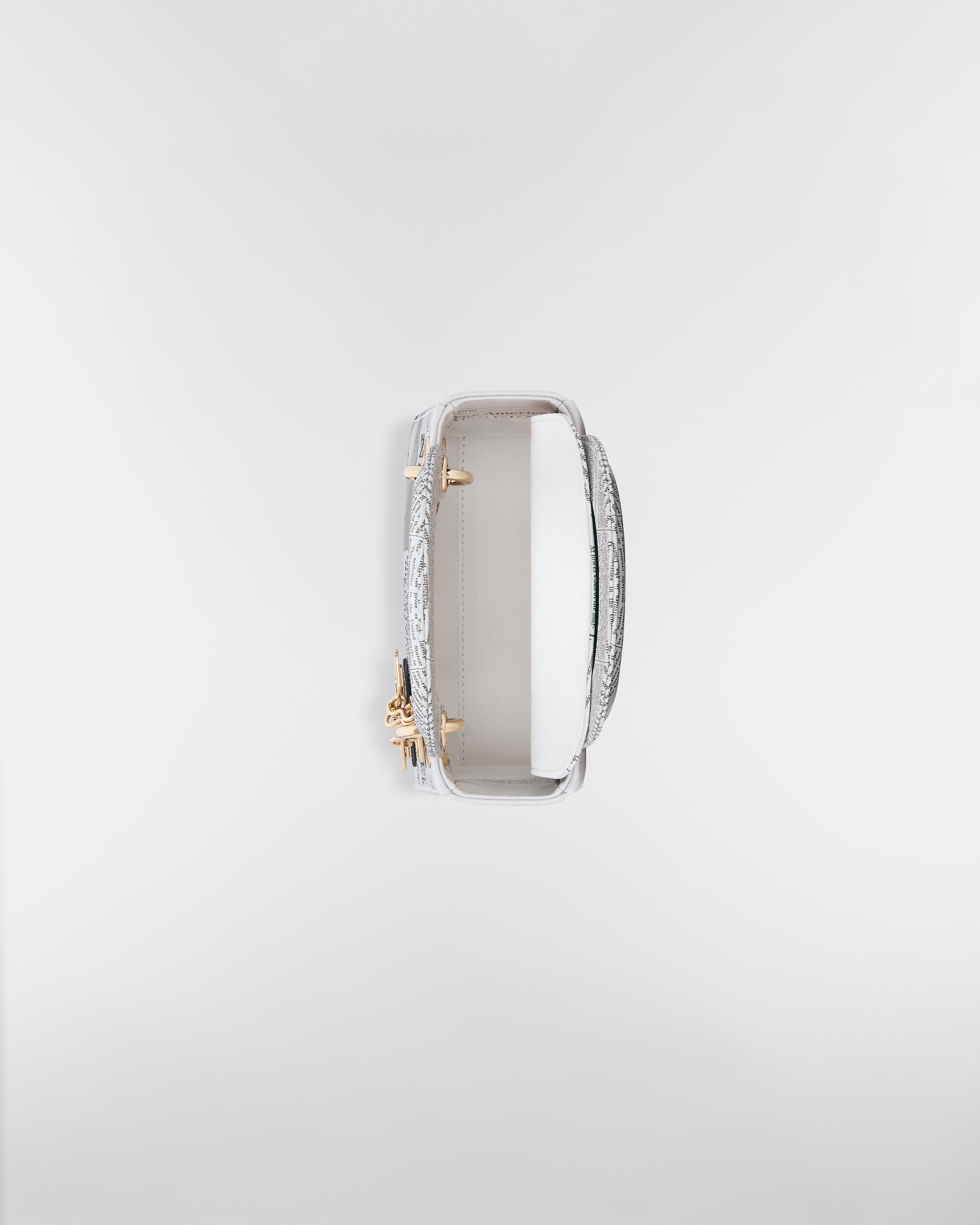 Bolsa Lady Dior míni Couro de vitelo com estampa Newspaper branca e preta E06