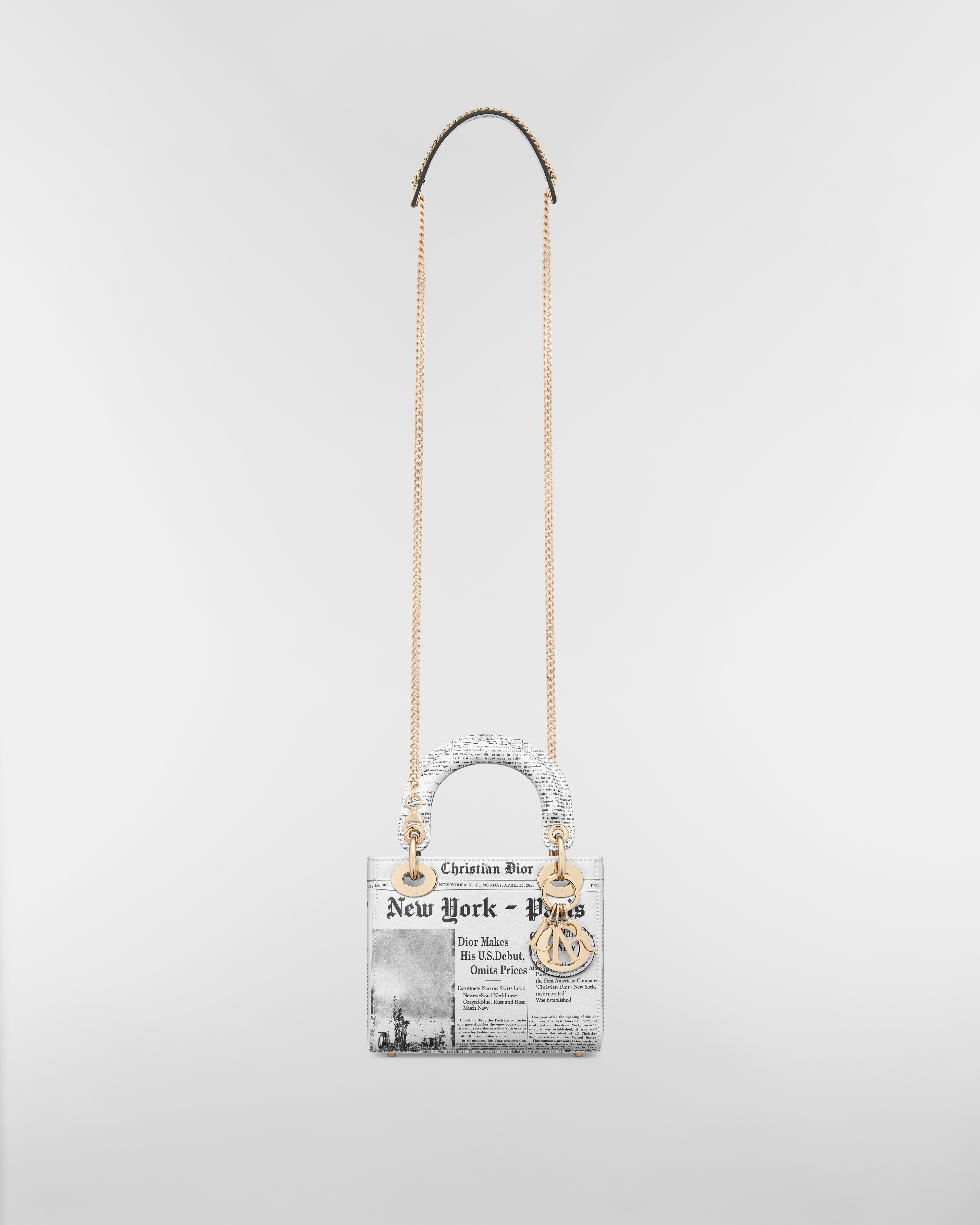 Bolsa Lady Dior míni Couro de vitelo com estampa Newspaper branca e preta E07
