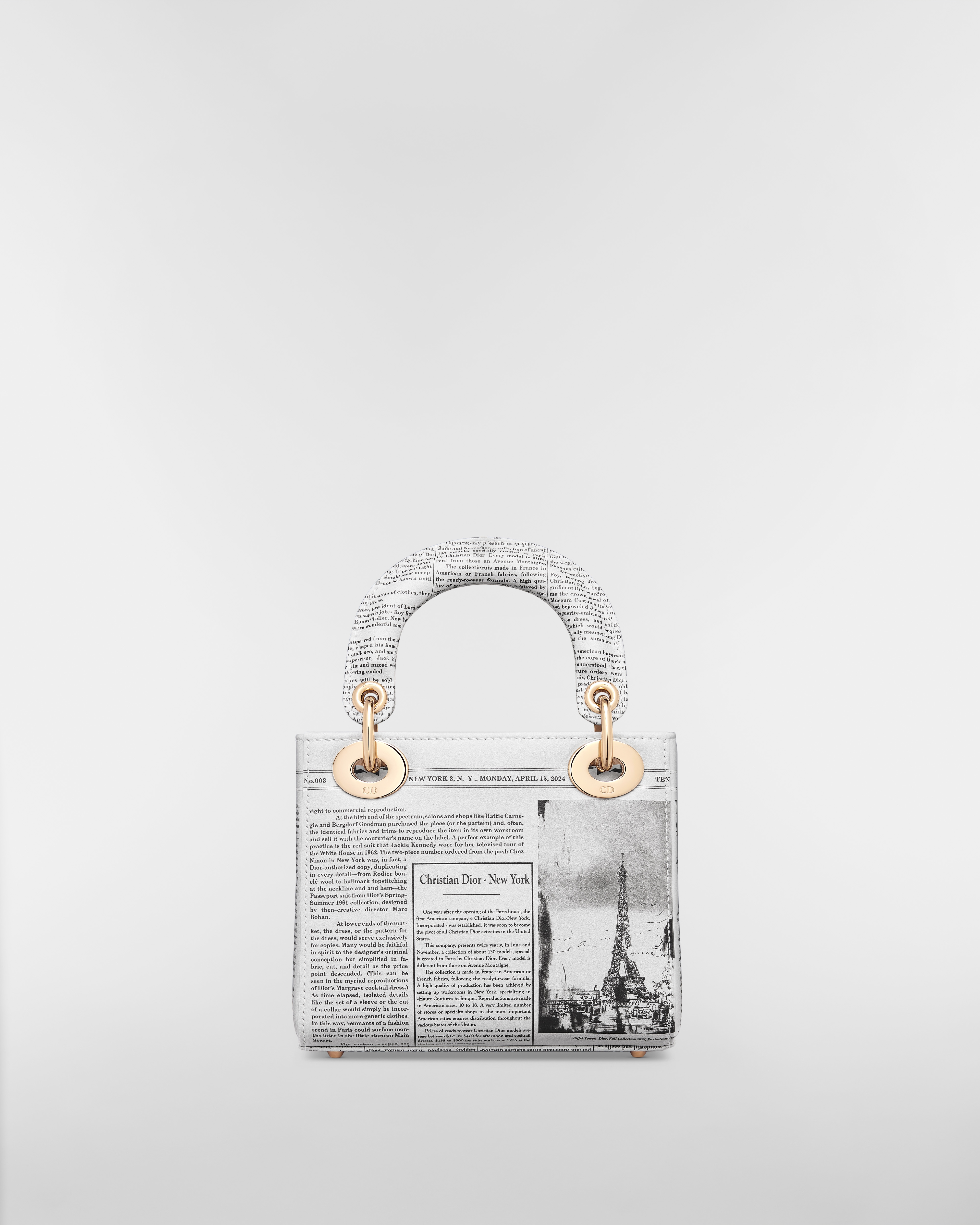 Bolsa Lady Dior míni Couro de vitelo com estampa Newspaper branca e preta E08