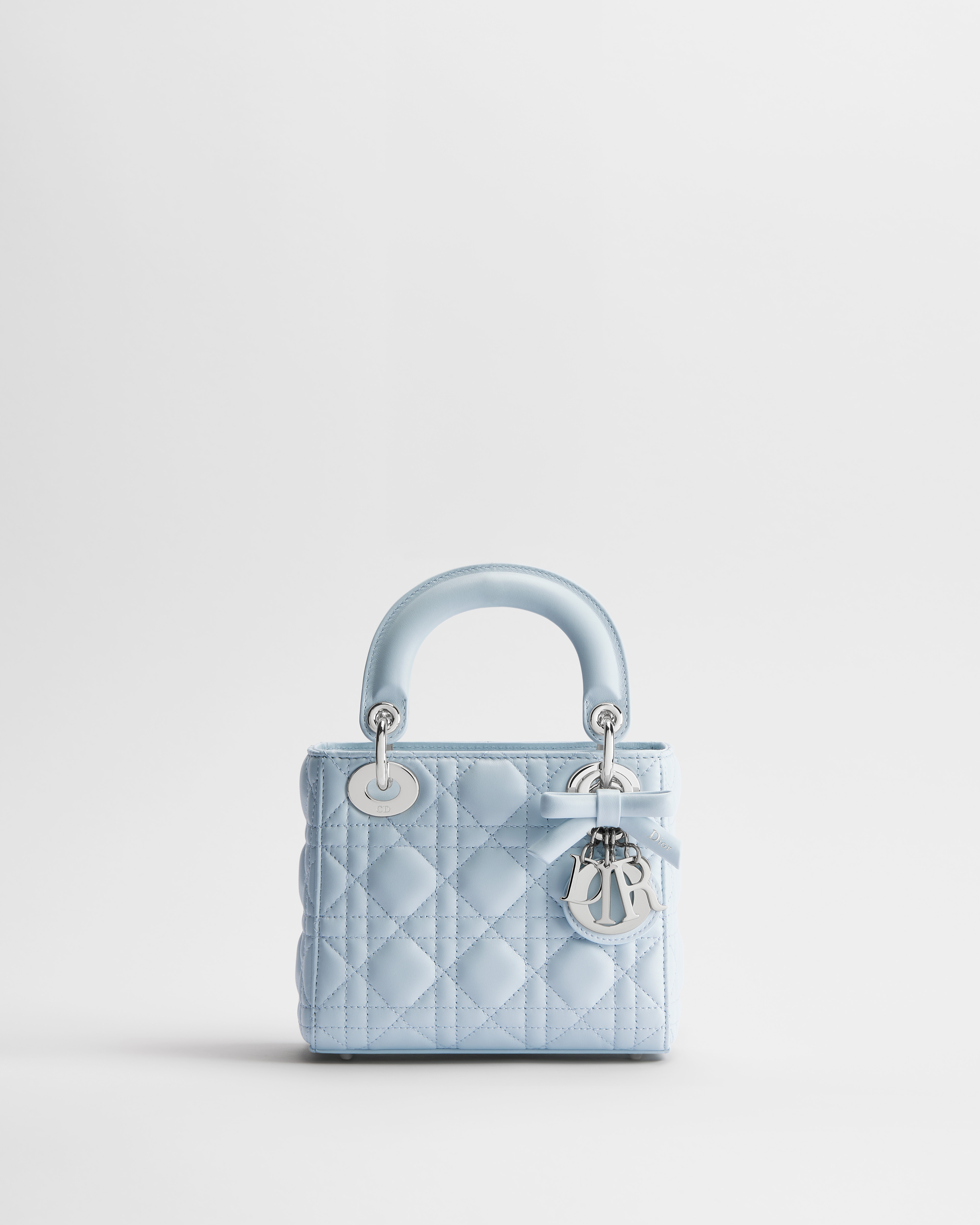 Mini Lady Dior Tasche mit Kette Cannage Lammleder in Eisblau E01