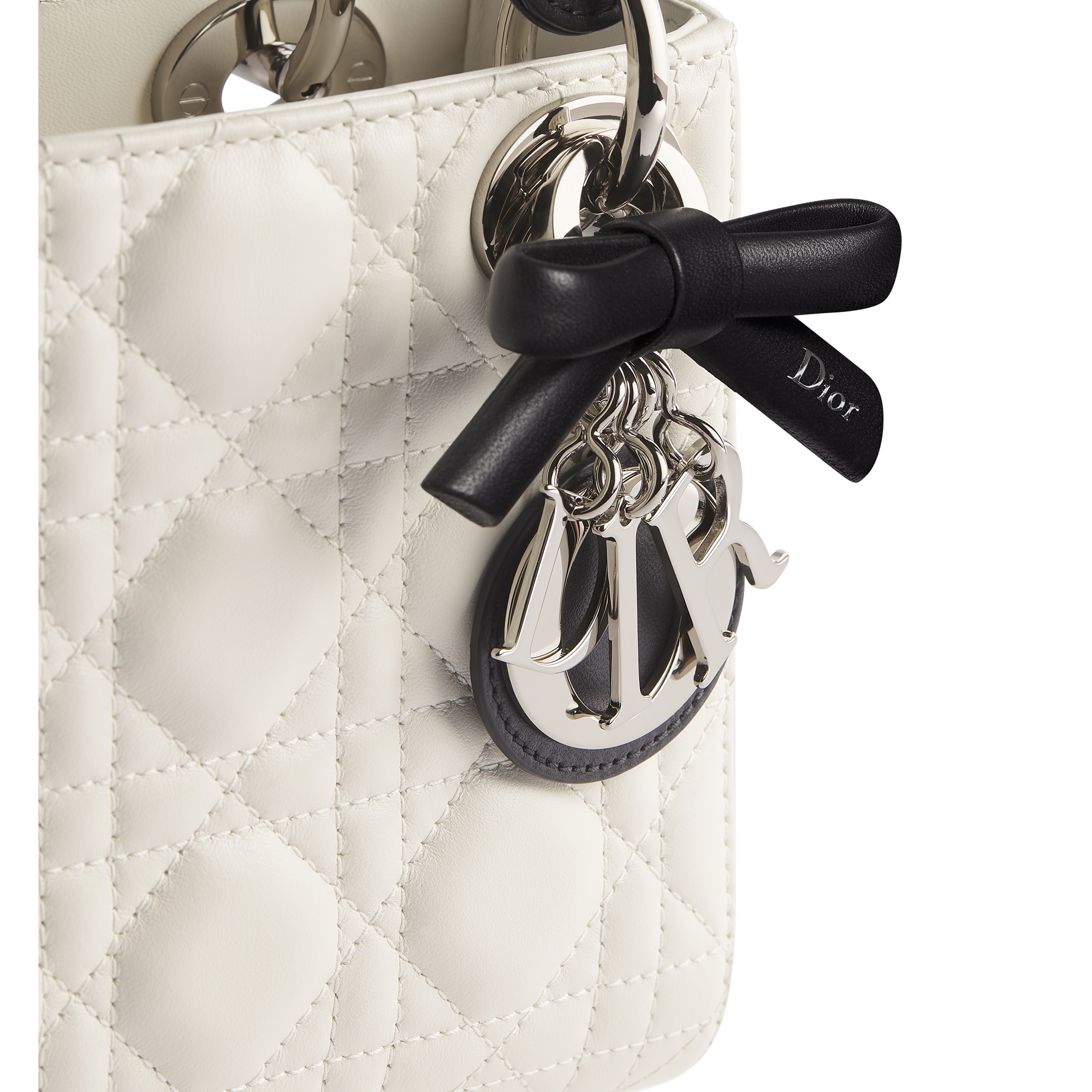 Dior Or Mini Lady Dior Bag with Chain Latte and Black Cannage Lambskin E09