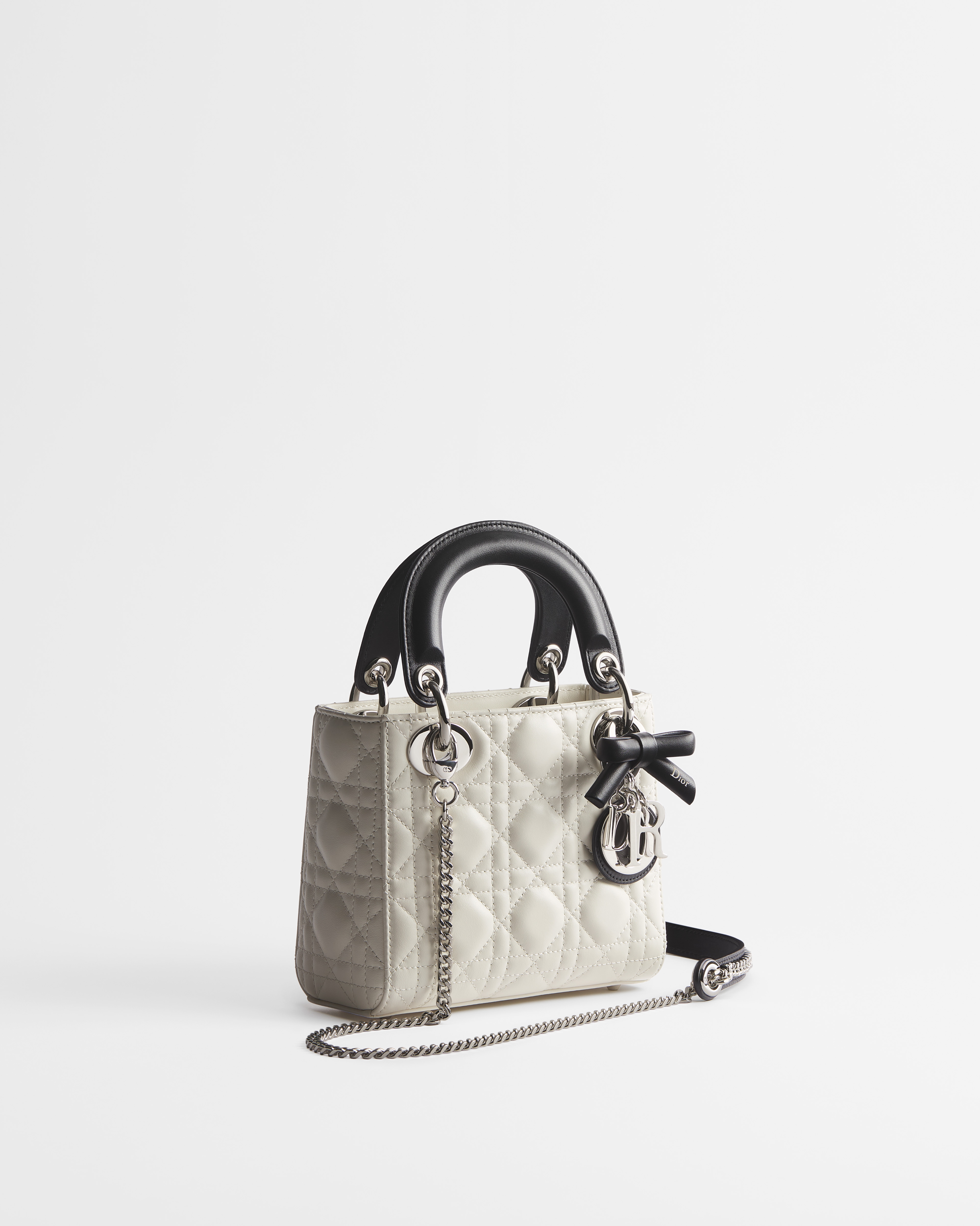 Dior Or Mini Lady Dior Bag with Chain Latte and Black Cannage Lambskin E03