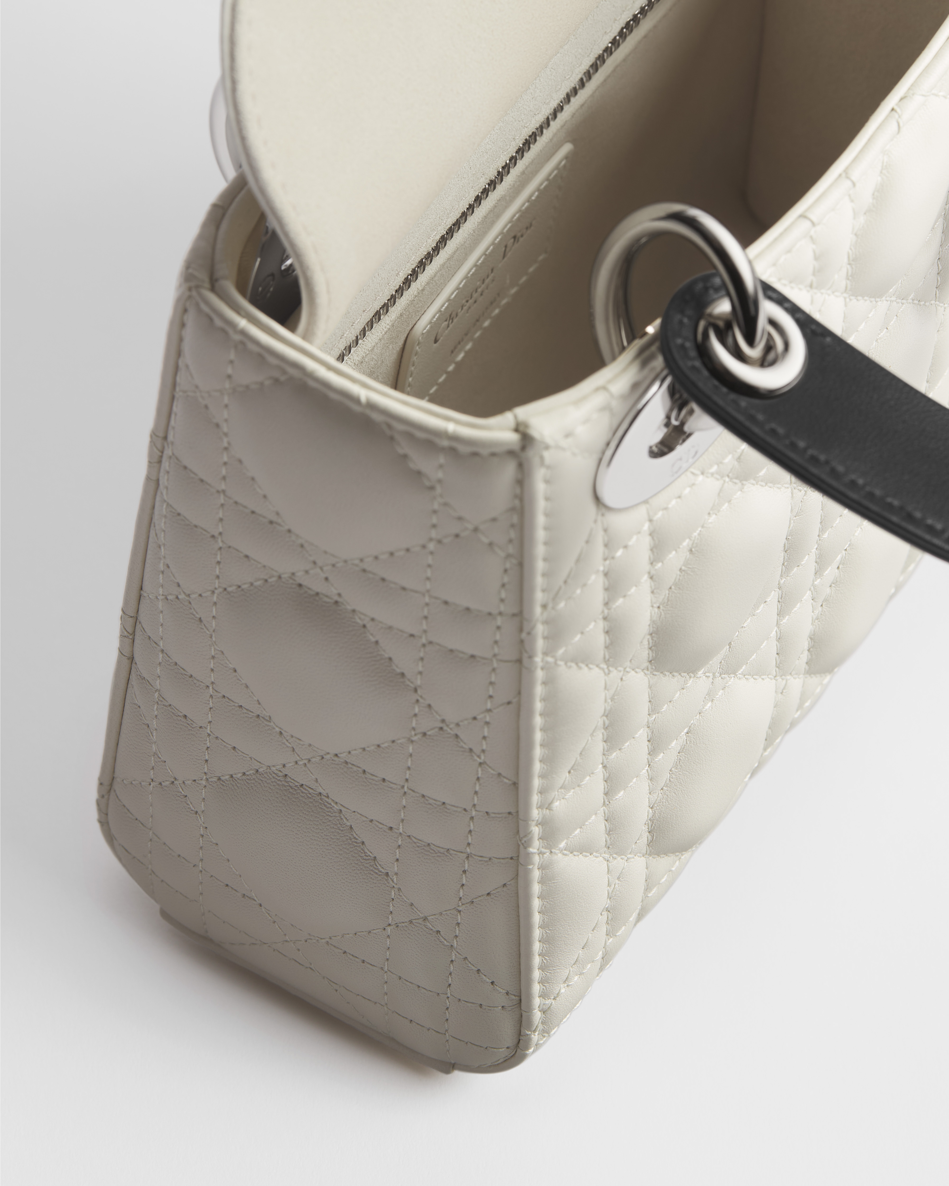 Dior Or Mini Lady Dior Bag with Chain Latte and Black Cannage Lambskin E06