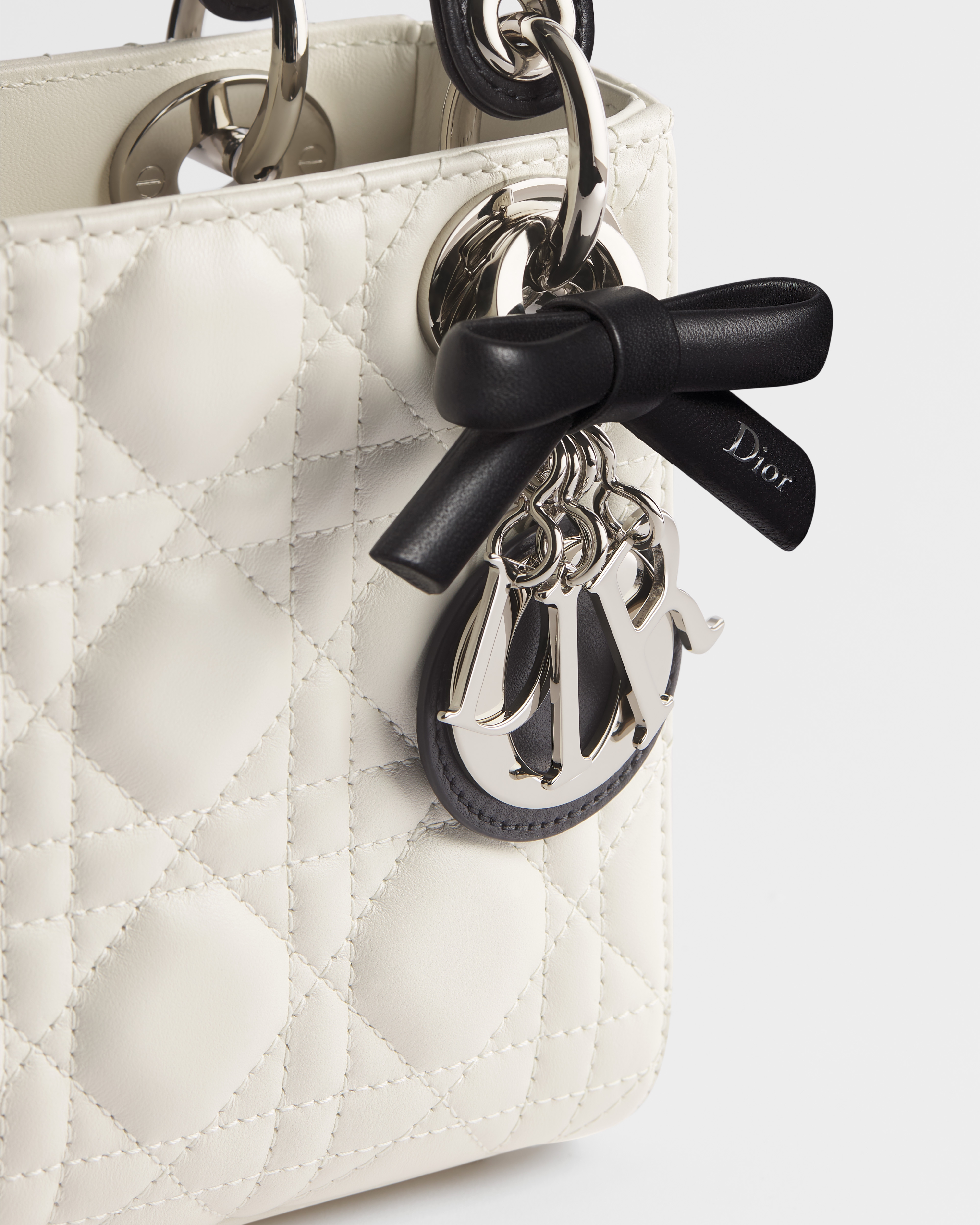 Dior Or Mini Lady Dior Bag with Chain Latte and Black Cannage Lambskin E09