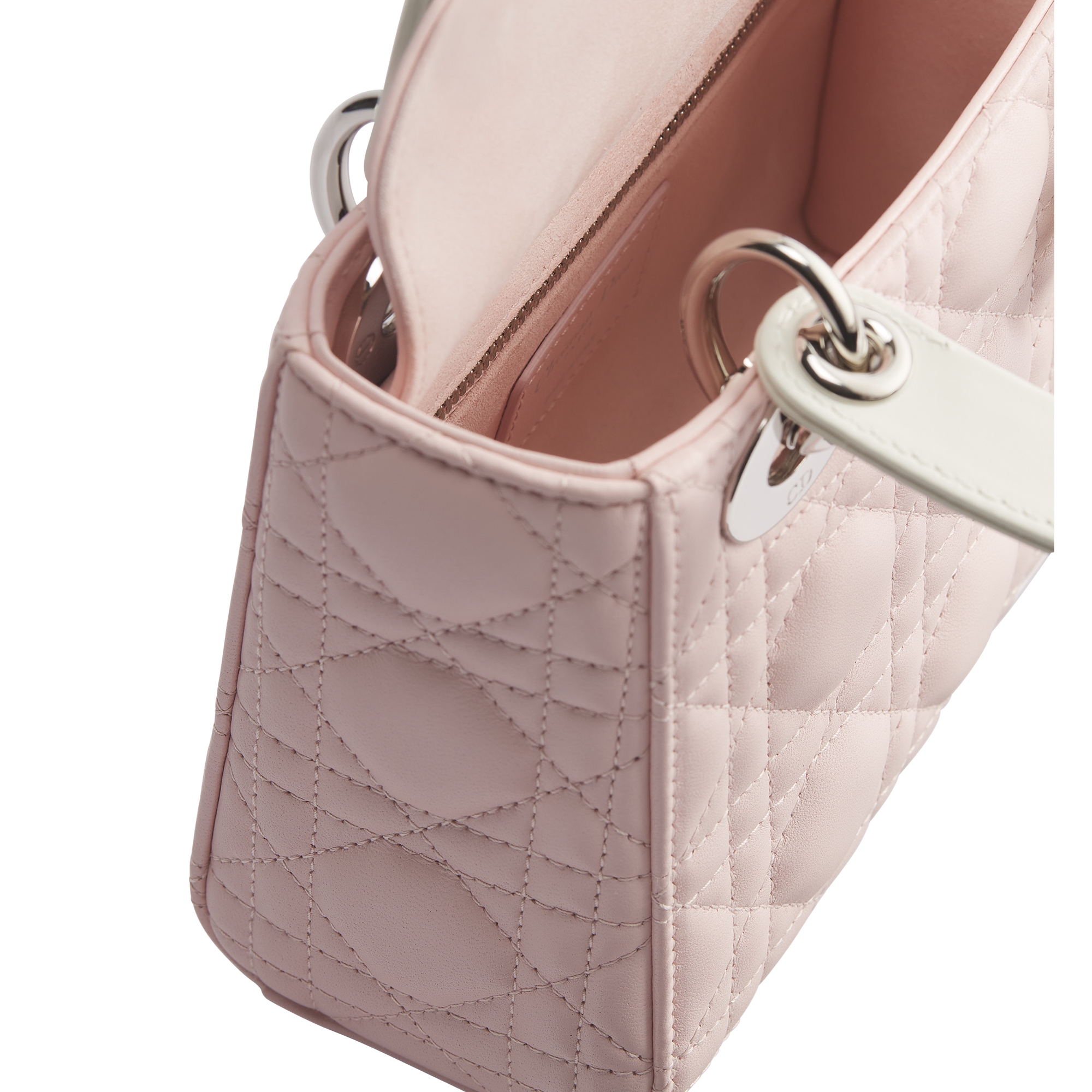 Dior Or Mini Lady Dior Bag with Chain Rose Soupir and Latte Cannage Lambskin E06