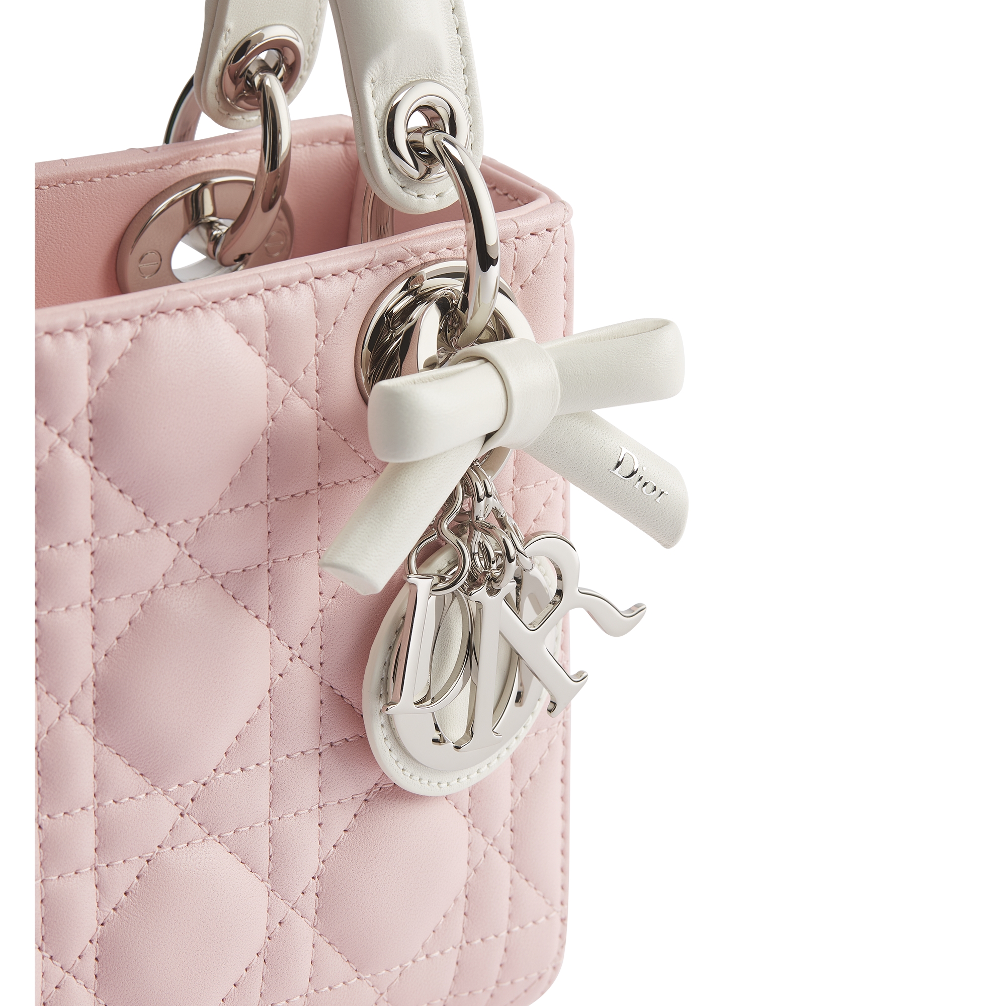 Dior Or Mini Lady Dior Bag with Chain Rose Soupir and Latte Cannage Lambskin E09