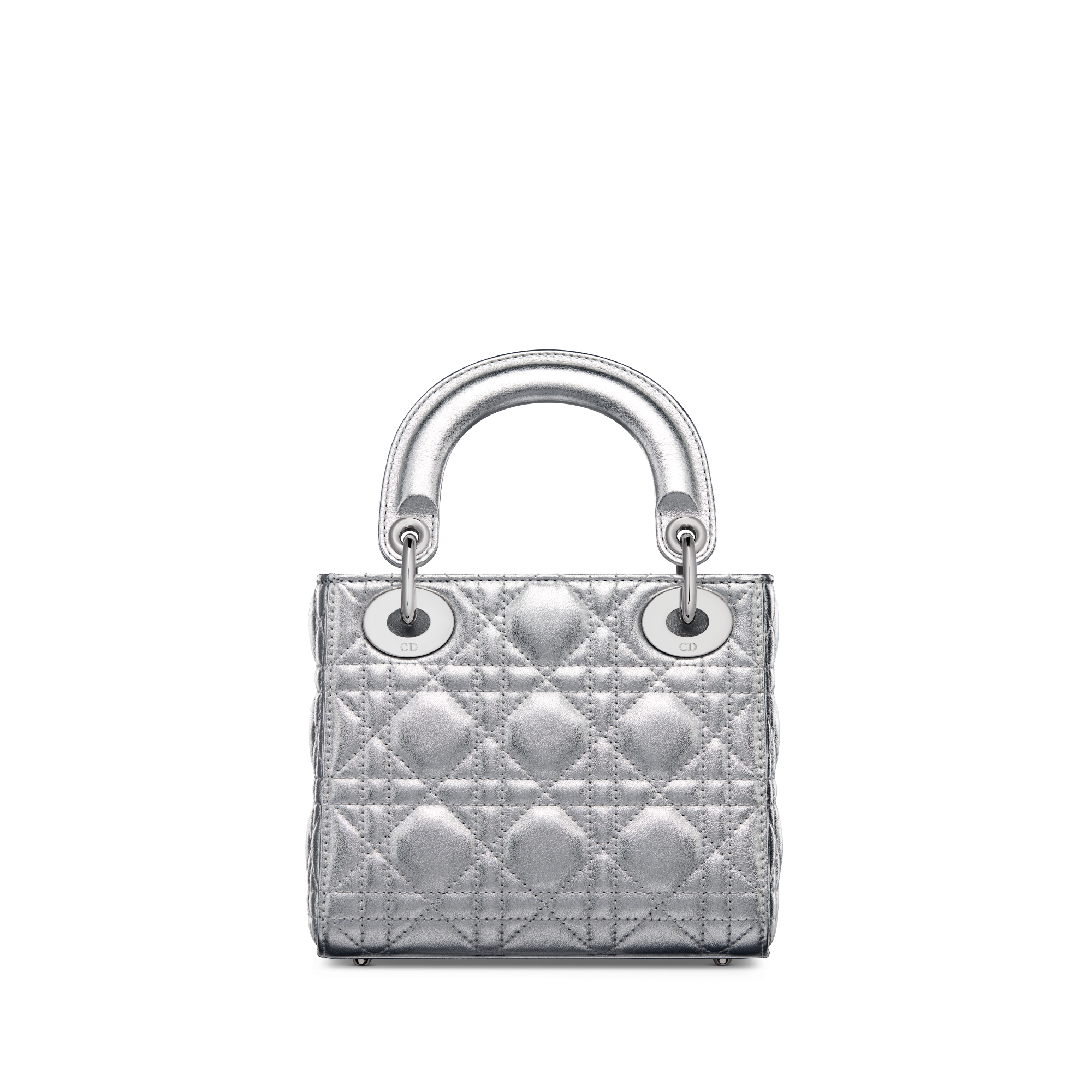 Mini Lady Dior Bag Metallic Silver-Tone Cannage Calfskin E08